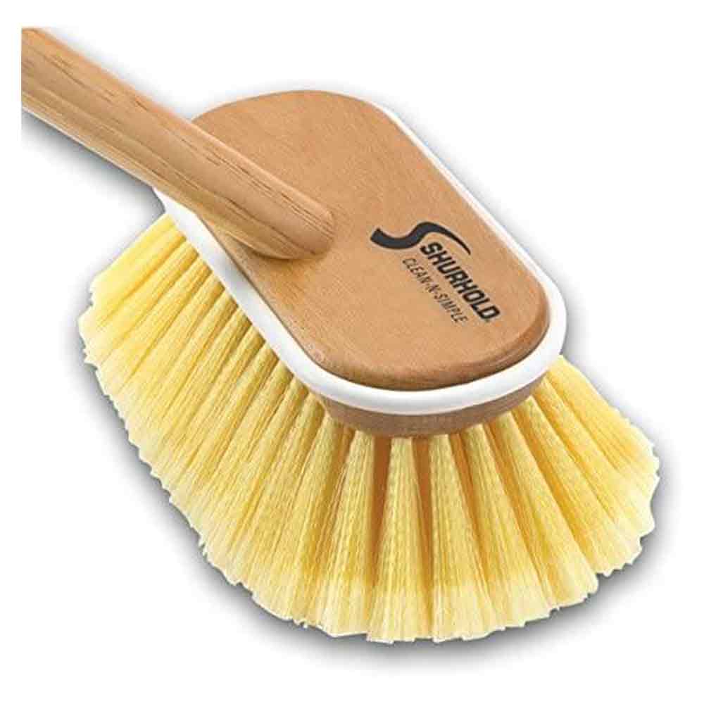 Shurhold Medium Brush with Handle - Heavy Duty Scrub Brush for Boats, Cars, RVs & Outdoor Cleaning - Durable Bristles for Tough Grime Removal