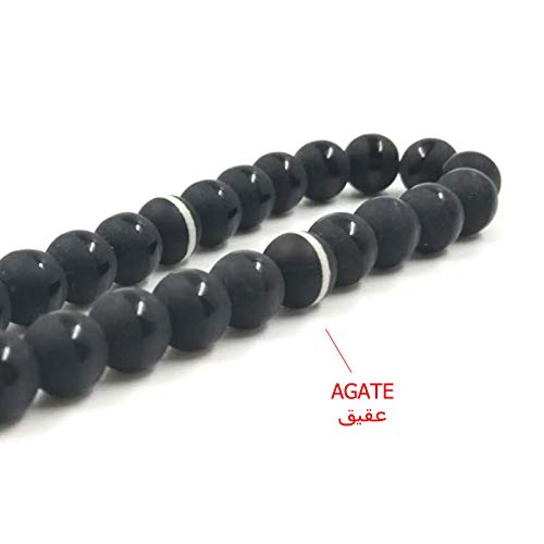 Premium Agate Crystal Tasbih Prayer Beads - 33/66/99 Beads, Black Stone Rosary with Elegant Tassel (10mm, Metal Finish) for Muslim Prayer, Meditation & Spiritual Relaxation