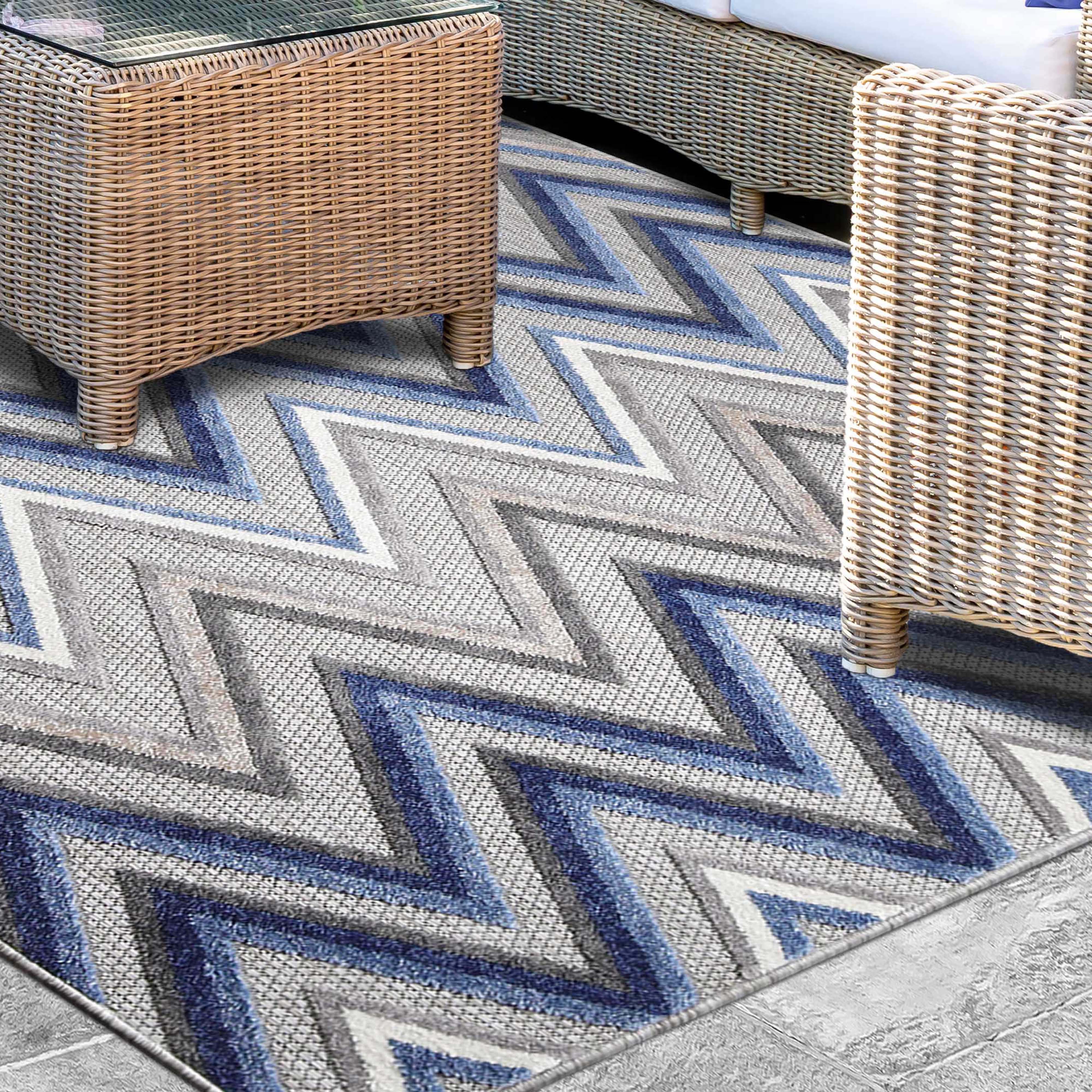 Acacia Geometric Zigzag Modern Indoor/Outdoor Area Rug or Runner - Non-Slip Boho Chic Carpet for Living Room, Bedroom, Patio & Hallway Decor