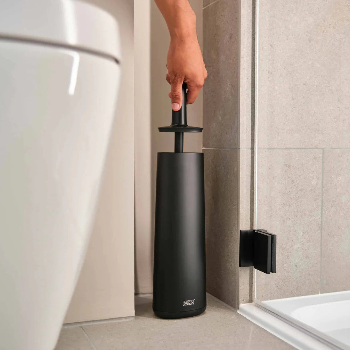Flex™ 360 Matt Black Toilet Brush with Holder - Modern Bathroom Cleaning Tool for Home, Hotel & Office Use - Easy to Clean & Space Saving Design