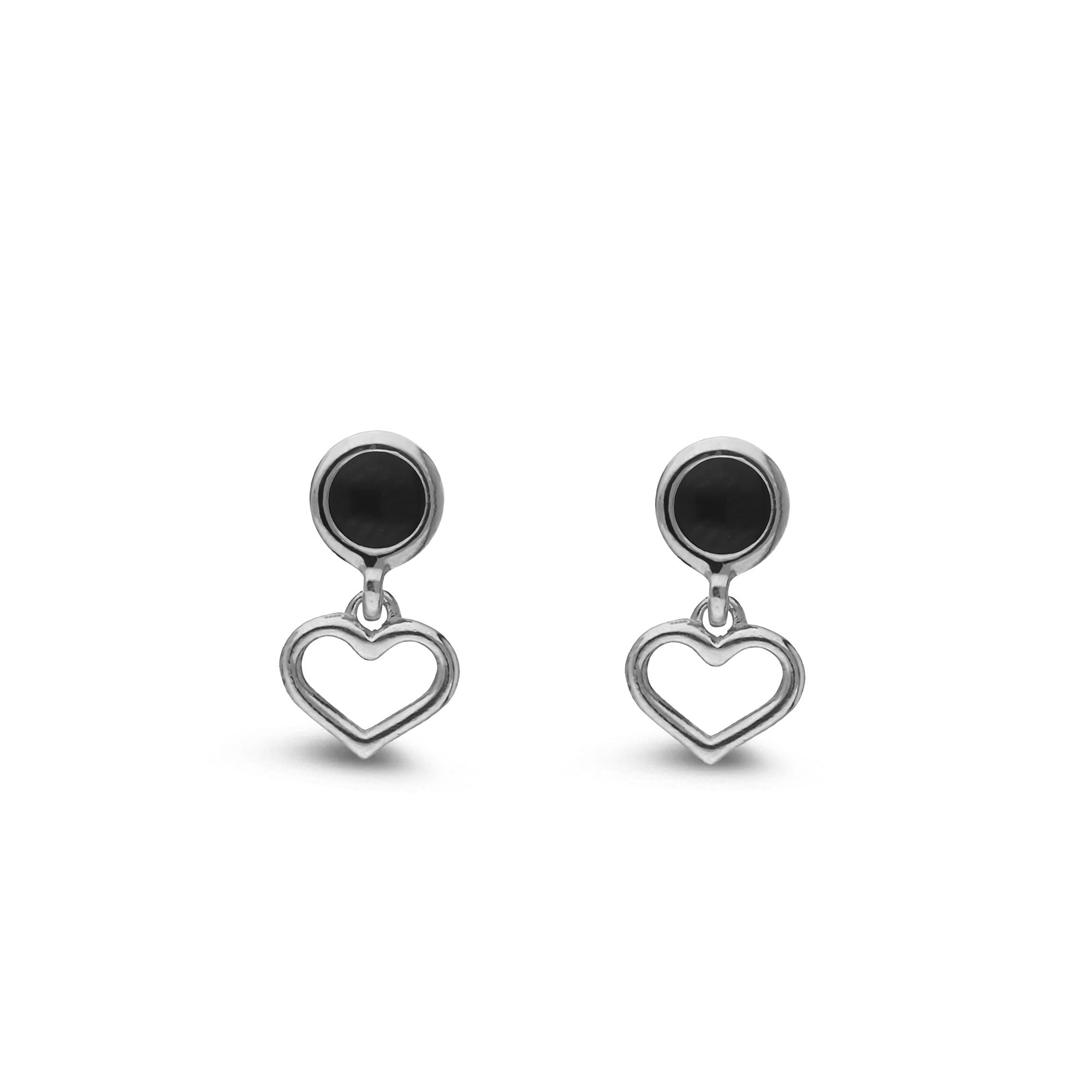 Sterling Silver Whitby Jet Round Heart Drop Earrings for Women - Elegant Dangle Earrings for Party, Wedding & Everyday Wear