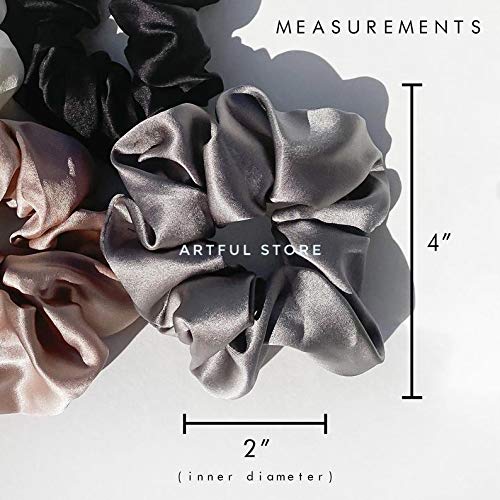 Luxury Satin Silk Hair Scrunchies - Soft Hair Ties for Women (Black, White, Gold, Silver) - Perfect for Everyday Wear, Work, and Special Occasions