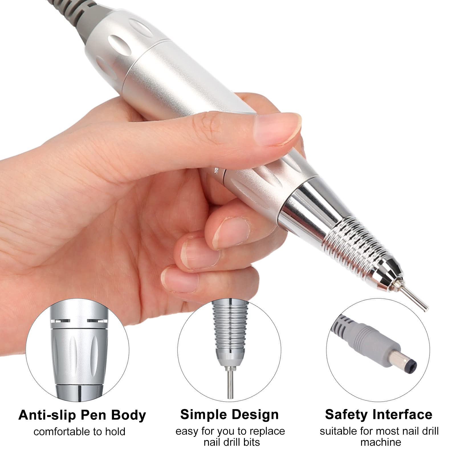 Portable Electric Nail File Pen - Professional Manicure Tool for Nail Polish Removal & Nail Shaping (Silver) | Perfect for Home Use, Salon Professionals & Travel Nail Care - Layfoo