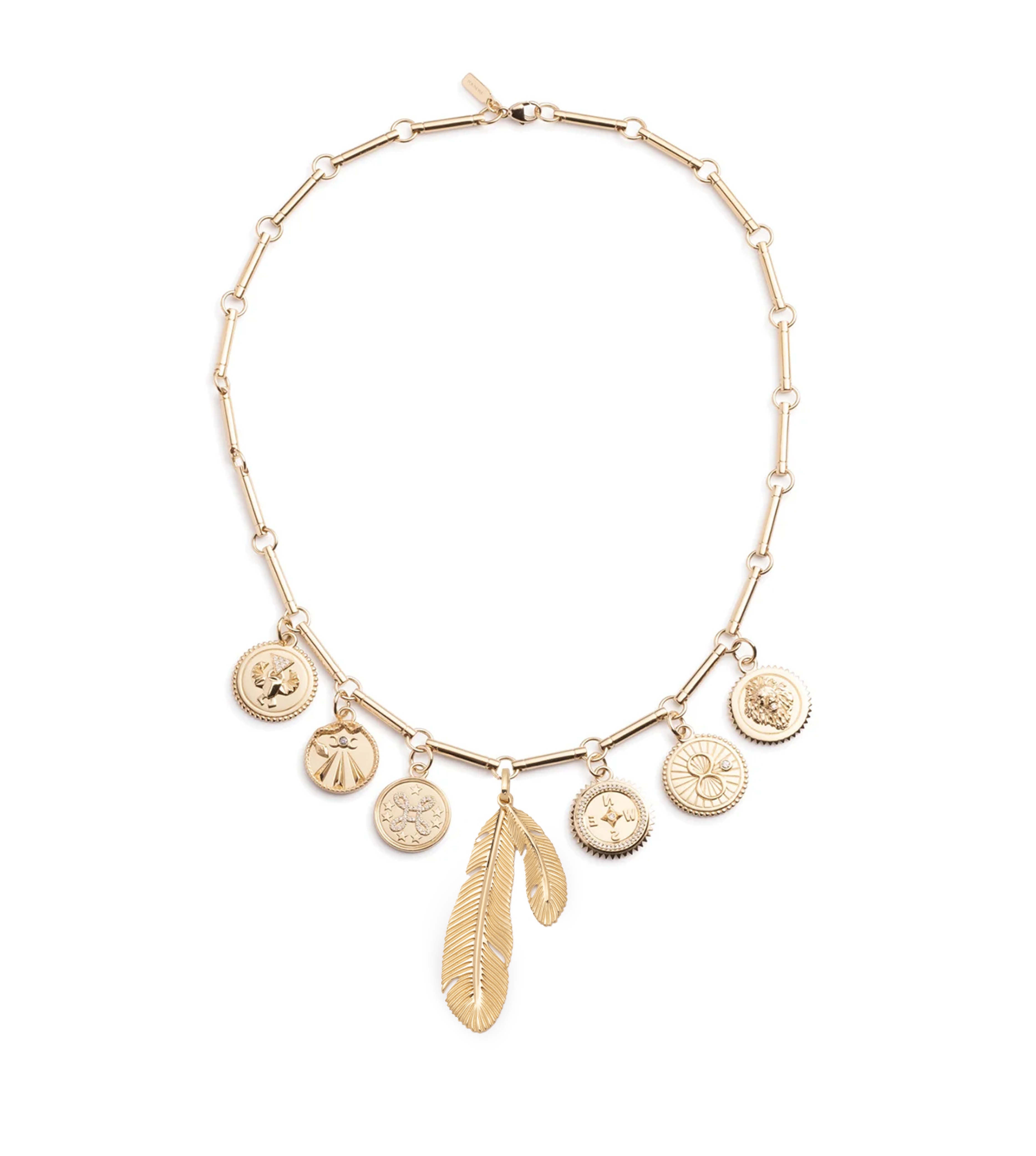 Multi Tenet Feather Story Necklace in 14K Yellow Gold - Elegant Jewelry for Women, Perfect for Parties, Weddings & Special Occasions