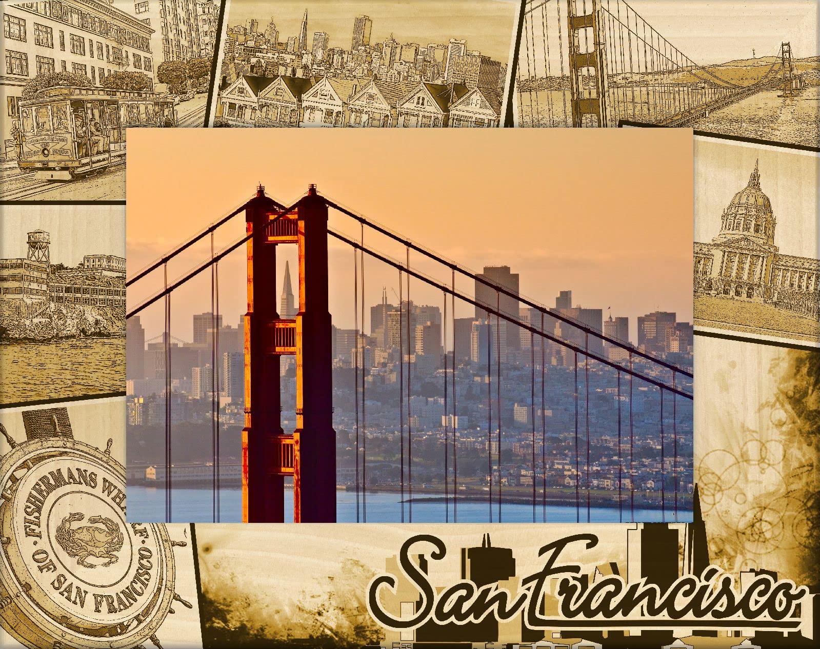 Personalized Laser Engraved Wood Picture Frame (3x5 inches) - Custom Photo Gift for Weddings, Anniversaries & Home Decor - San Francisco California Souvenir & Unique Gift Idea