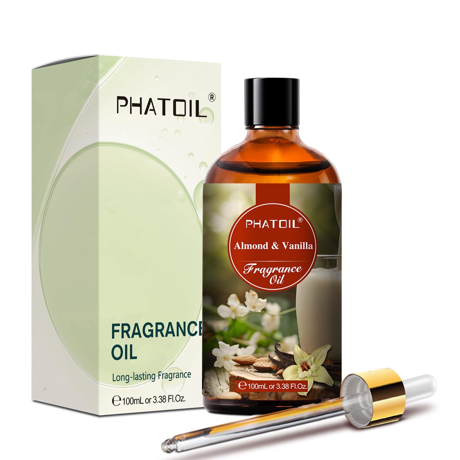 Premium Almond & Vanilla Essential Oil for Diffusers - 100ml (3.38 FL.OZ) Aromatherapy Oil for Home, Humidifiers, Yoga, DIY Candles & Soap Making - Relaxing Scent for Spa, Meditation & Stress Relief