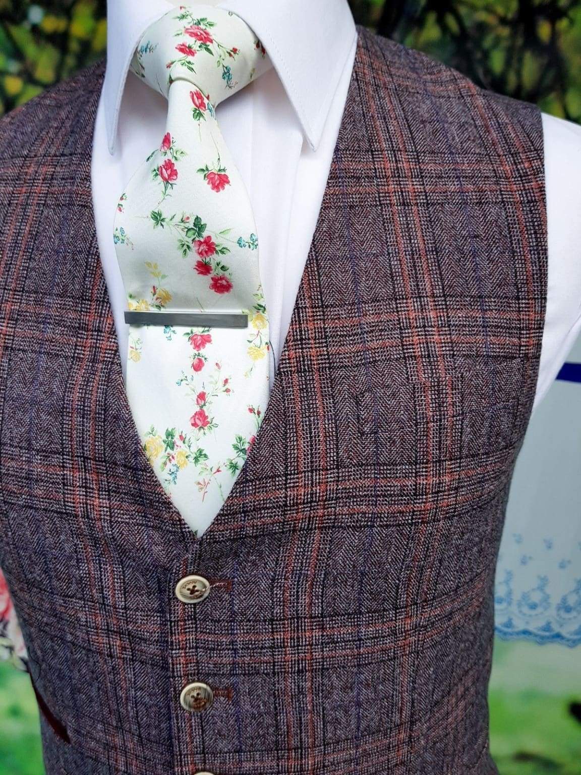 Cavani Brendan Slim Fit Wine Check Waistcoat for Men - Elegant Formal Vest for Weddings, Parties & Business Events