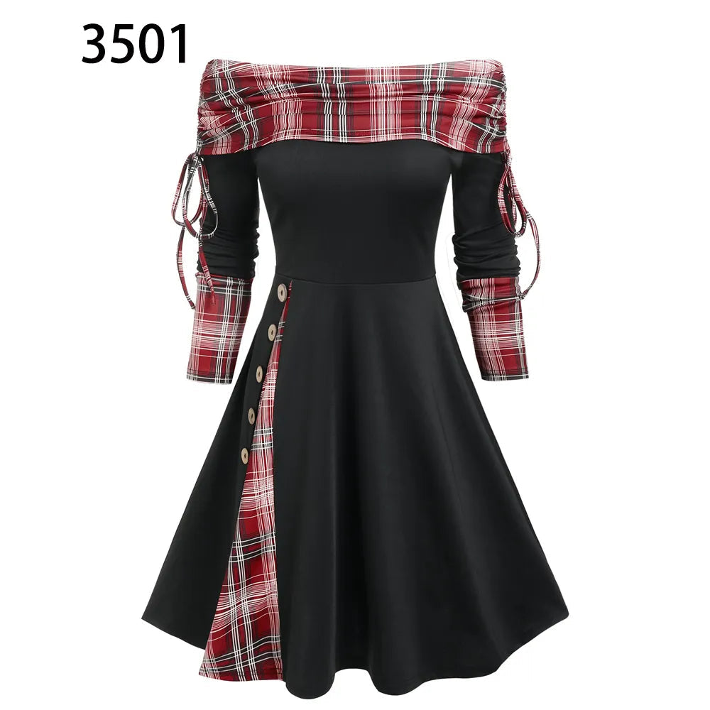 **Women's 2024 Striped Knit Convertible Dress - Off Shoulder, Long Sleeve, Cinched Waist & Flare Hem | Perfect for Date Night, Parties & Casual Outings**
