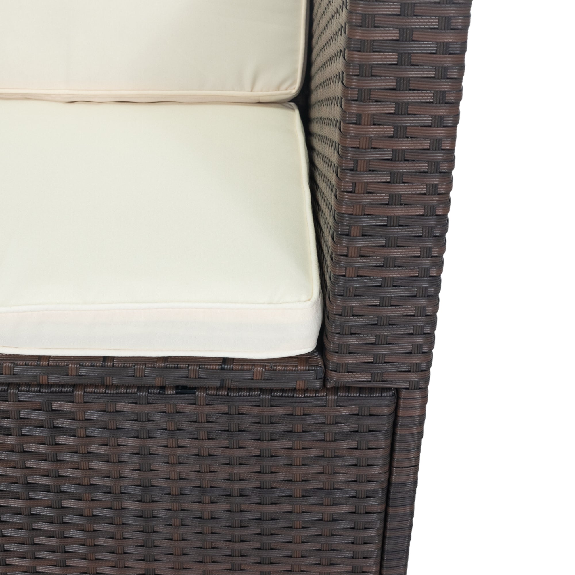 11-Piece Brown Wicker Patio Conversation Set with White Cushions - 10-Seater Outdoor Sectional Sofa with 3 Under-Seat Storage Boxes - Perfect for Backyard, Garden, Poolside & Patio Relaxation