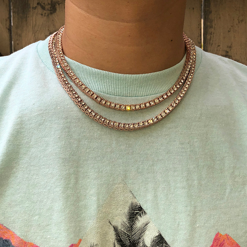 1 Row Tennis Chain for Men & Women - 14K Gold Plated Stainless Steel Necklace - Perfect for Casual Wear, Parties & Gifts