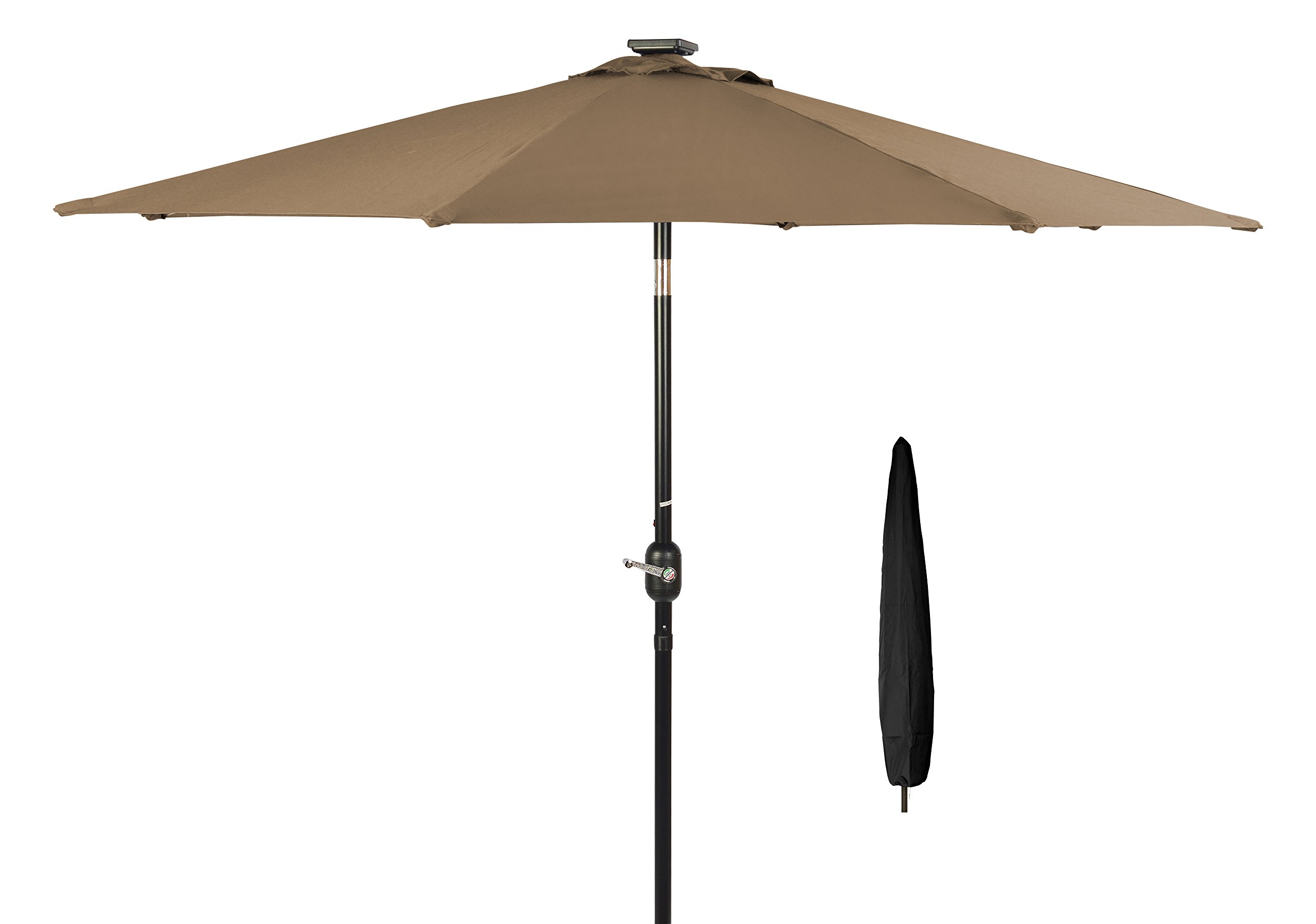 Trademark Innovations 7-Foot Solar LED Patio Umbrella with Black Cover (Tan) - Outdoor Lighting for Garden, Poolside & Backyard Relaxation