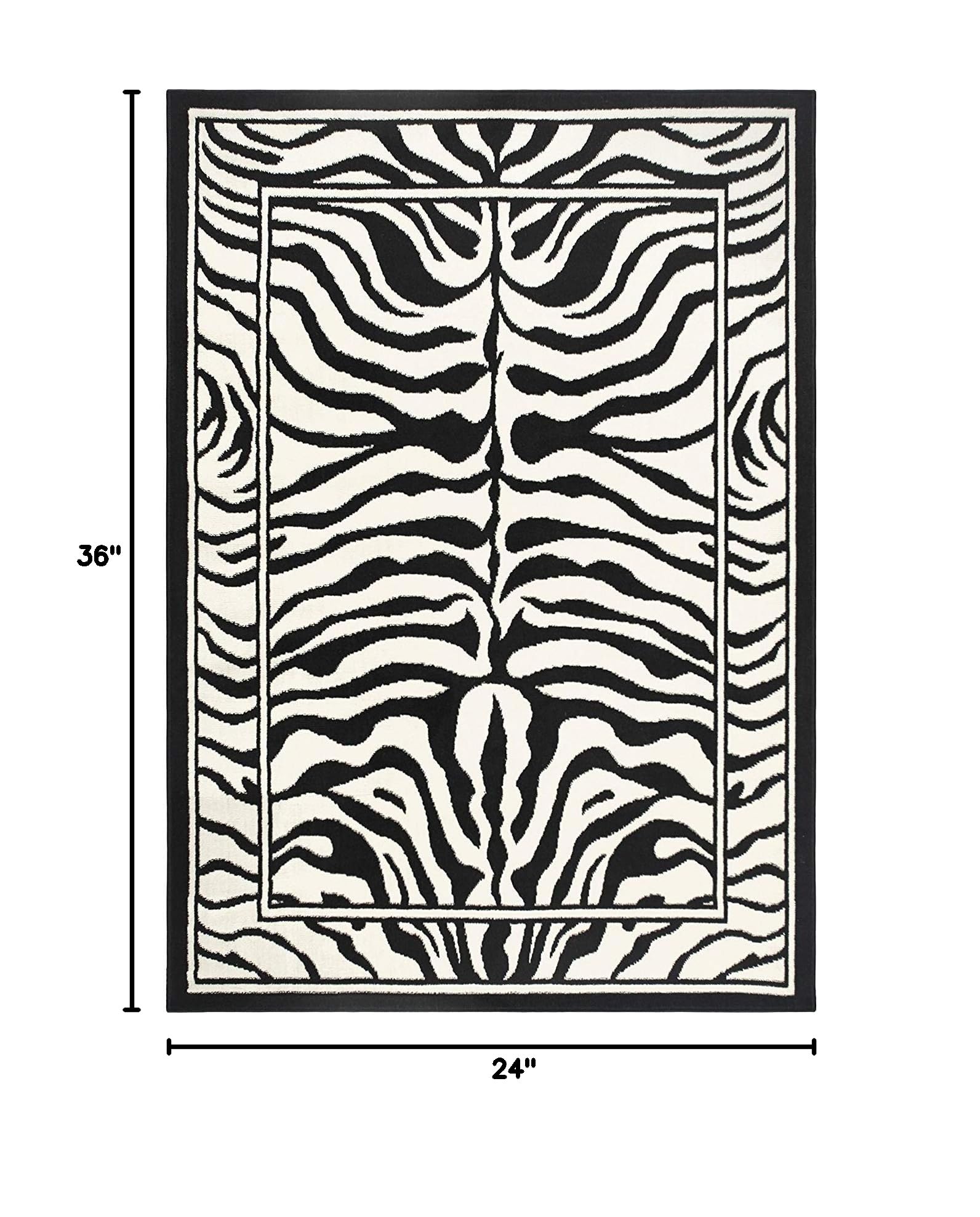 Modern Animal Print Area Rug - Zebra Striped Black & White Skin Design African Carpet (2'x3') for Living Room, Bedroom, or Dorm Decor