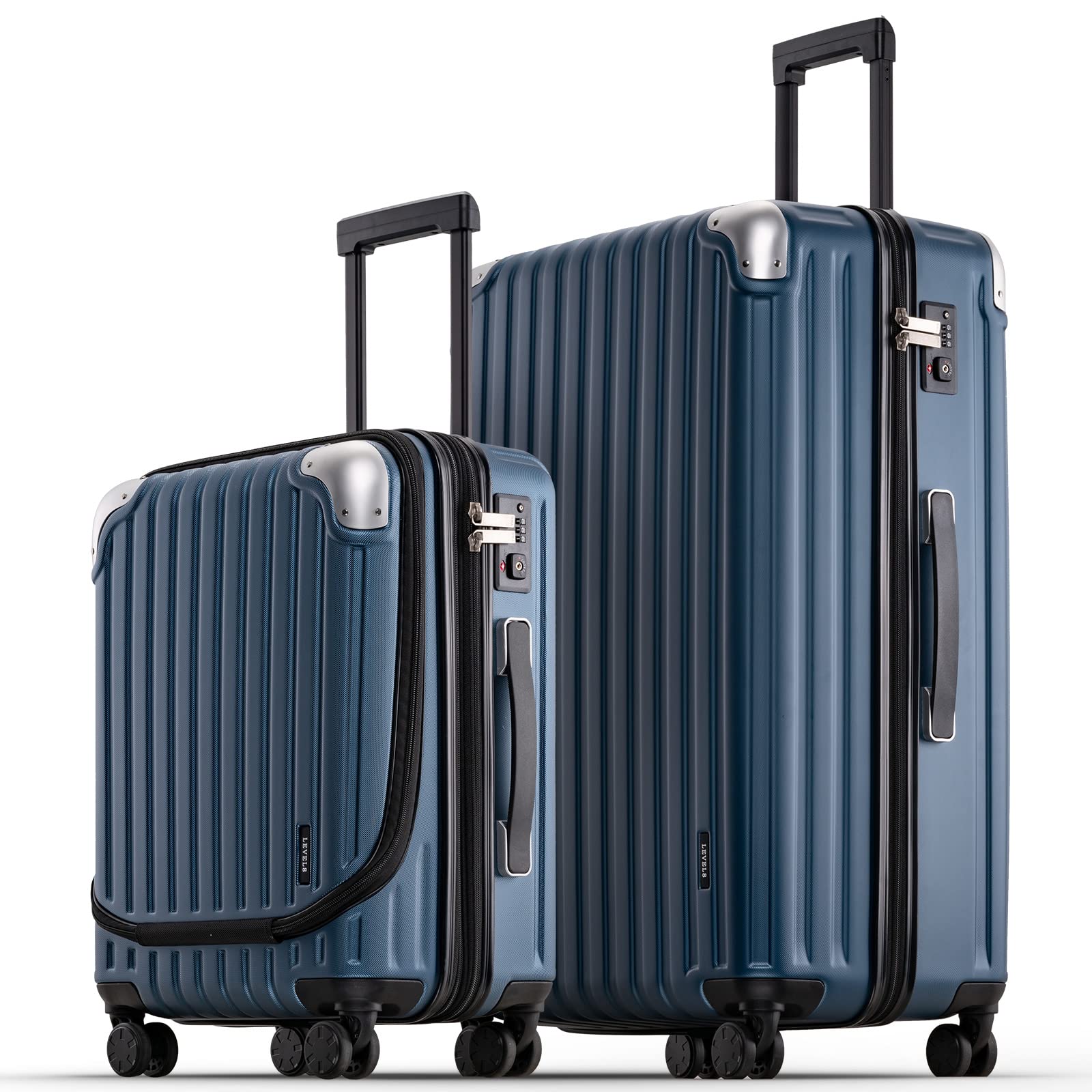 LEVEL8 Grace Carry On Luggage Set - ABS+PC Hardshell Spinner Suitcase with TSA Lock & 360° Spinner Wheels, 2-Piece Set (20/28 Inch) - Perfect for Air Travel & Business Trips - Blue