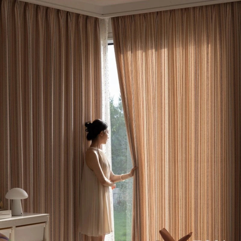 Bohemian Diamond Gingham Jacquard Semi-Sheer Custom Curtains for Living Room, Bedroom & Nursery - Light Filtering Window Drapes with Elegant Floral Design