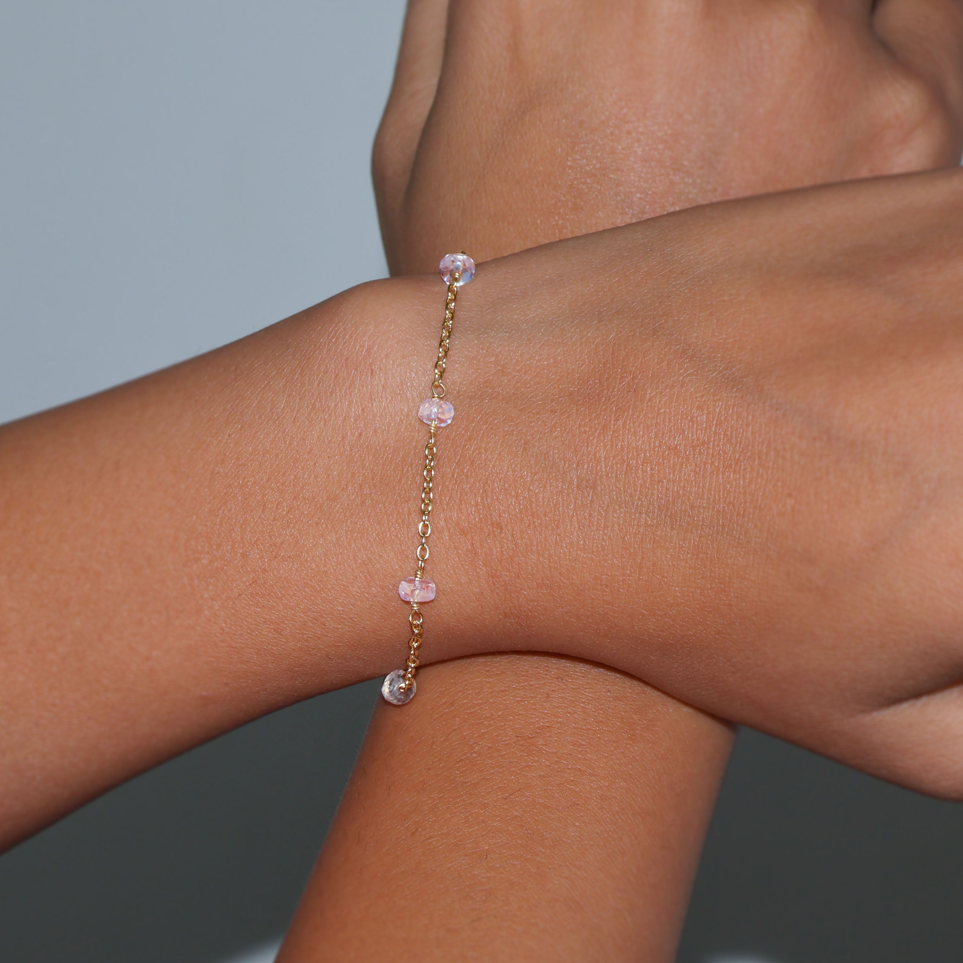 Natural Moonstone Rondelle Beaded Bracelet - Minimalist Chain Jewelry for Women | Boho Chic Accessory for Everyday Wear & Special Occasions