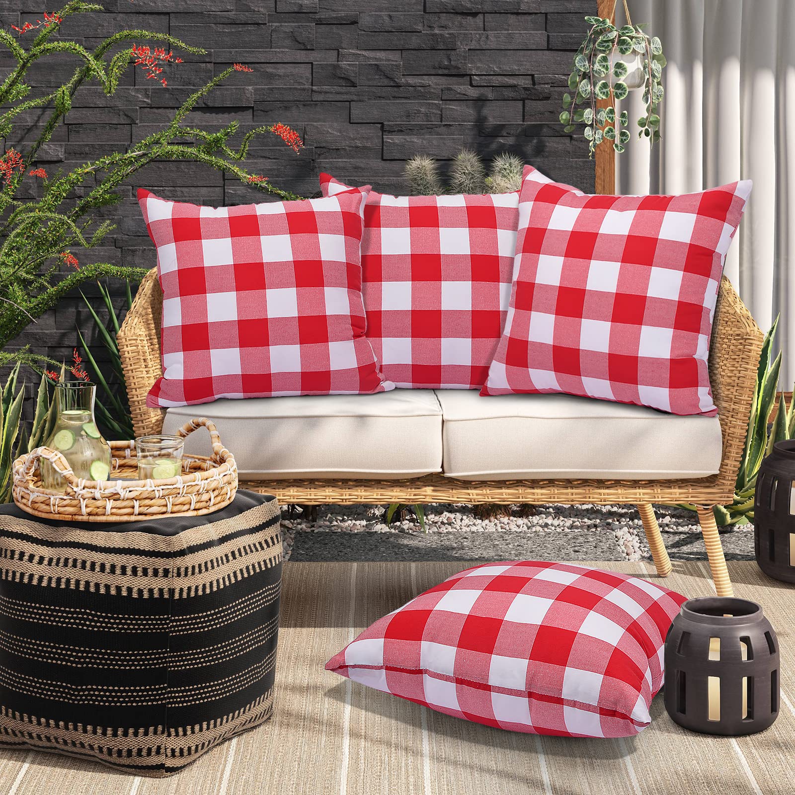 Yuboo Red and White Gingham Pillow Covers Set of 4 - 18x18 Inch Buffalo Plaid Throw Pillow Covers for Couch, Sofa, Valentine's Day, Mother's Day & 4th of July Decor - Perfect for Farmhouse, Rustic & Holiday Home Decor