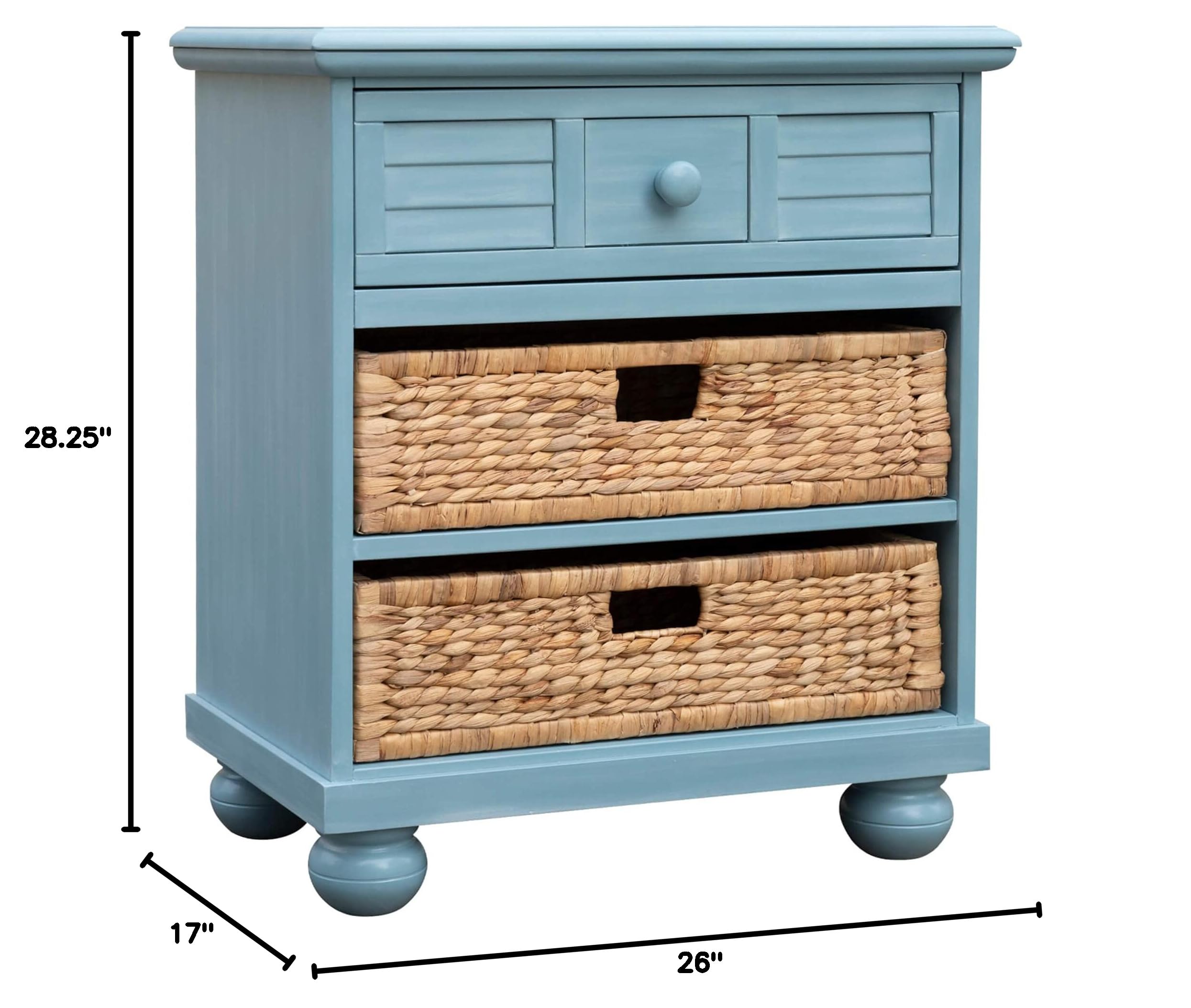 Sunset Trading Cool Breeze Nightstand with One Drawer & Two Baskets - Beach Blue Finish | Perfect for Bedroom, Guest Room or Beach House Decor