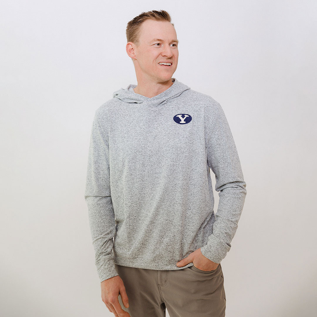 BYU Men's Travel Hoodie - Soft Heather Grey Pullover Sweatshirt for Casual Wear, Outdoor Adventures & Campus Life