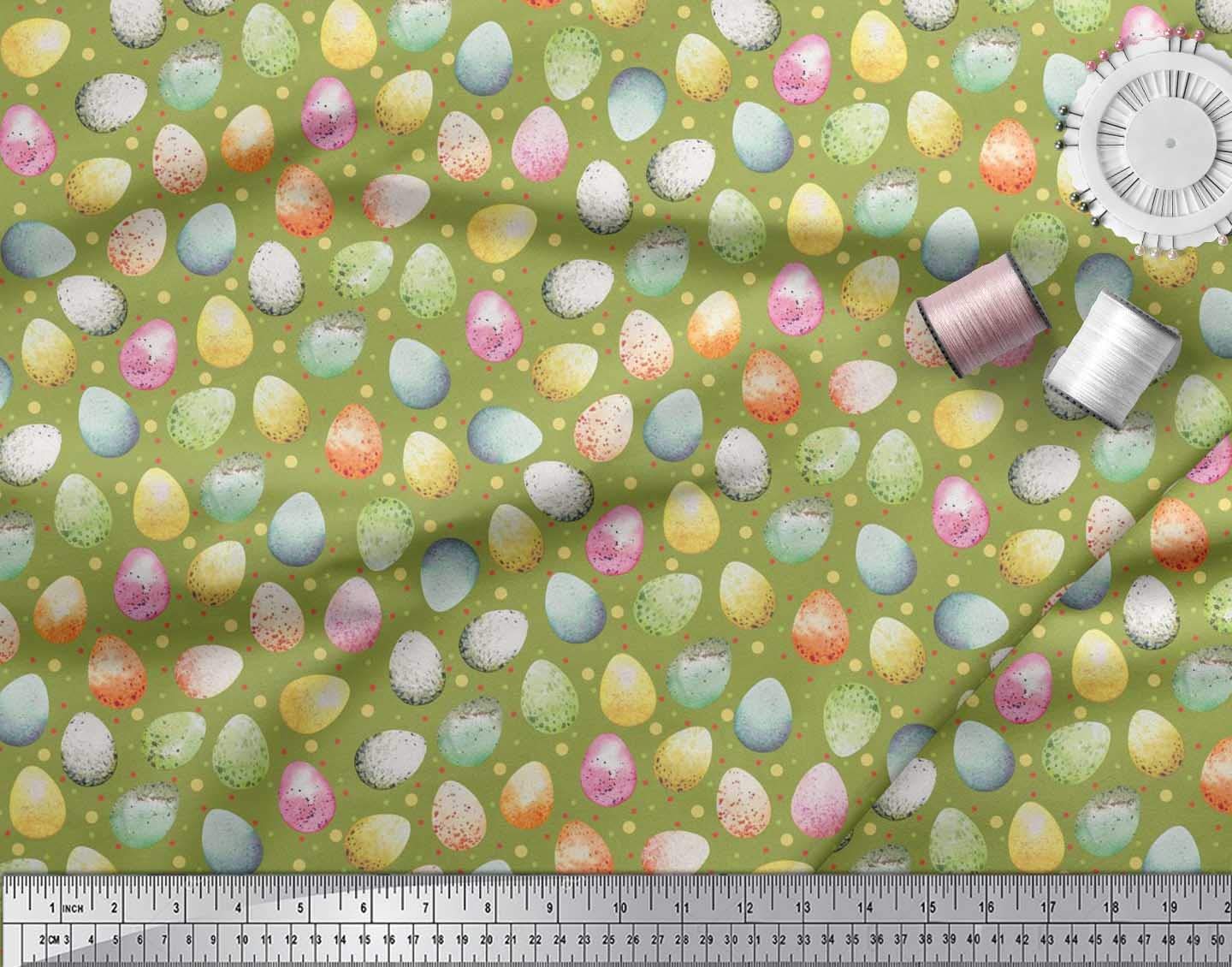 Soimoi 100% Cotton Canvas Fabric by The Yard - 56 Inch Wide Green Easter Egg Printed Textile for DIY Crafts, Home Decor & Easter Celebrations | Playful & Simple Designs for Sewing Projects, Table Runners & Holiday Decorations