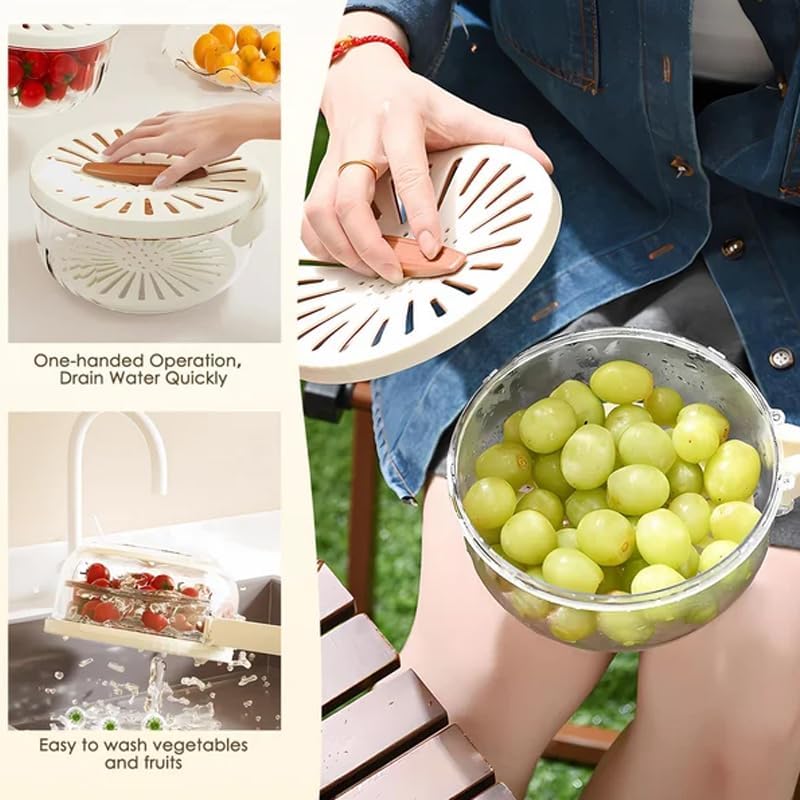 3-in-1 Kitchen Colander Bowl Set - Multifunctional Strainer for Washing Fruits & Vegetables, Salad Drain Basket with Handle - Perfect for Meal Prep, Pasta Draining & Healthy Cooking (2-Piece Set)