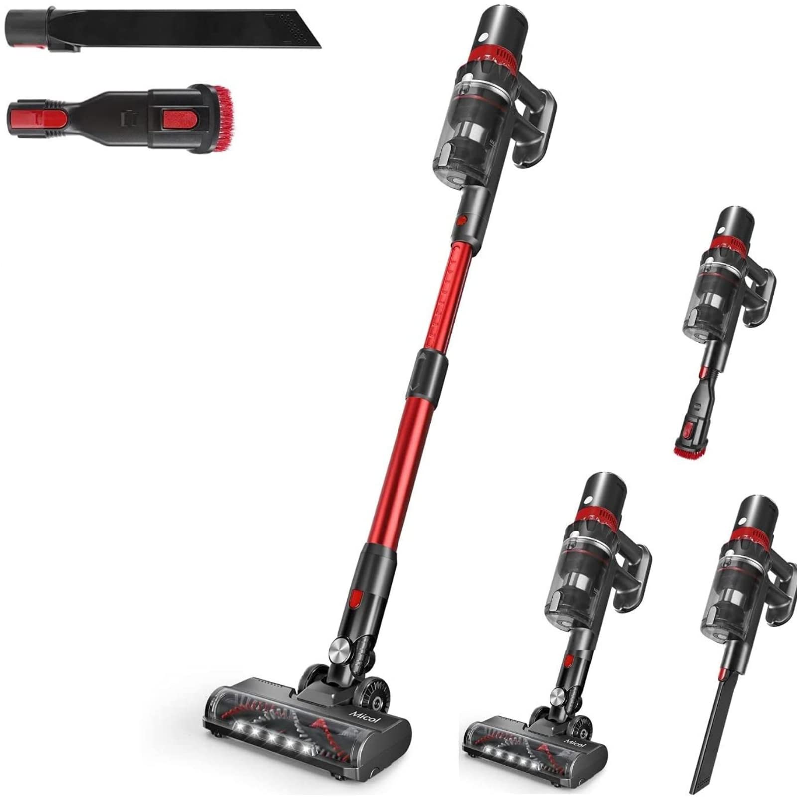 Micol 27000Pa Cordless Vacuum Cleaner with 350W Brushless Motor - 45 Min Runtime, Detachable Battery, 4-in-1 Lightweight Stick & Handheld Vacuum for Hard Floors, Carpets, Pet Hair - Perfect for Home Cleaning, Car Detailing & Quick Pickups
