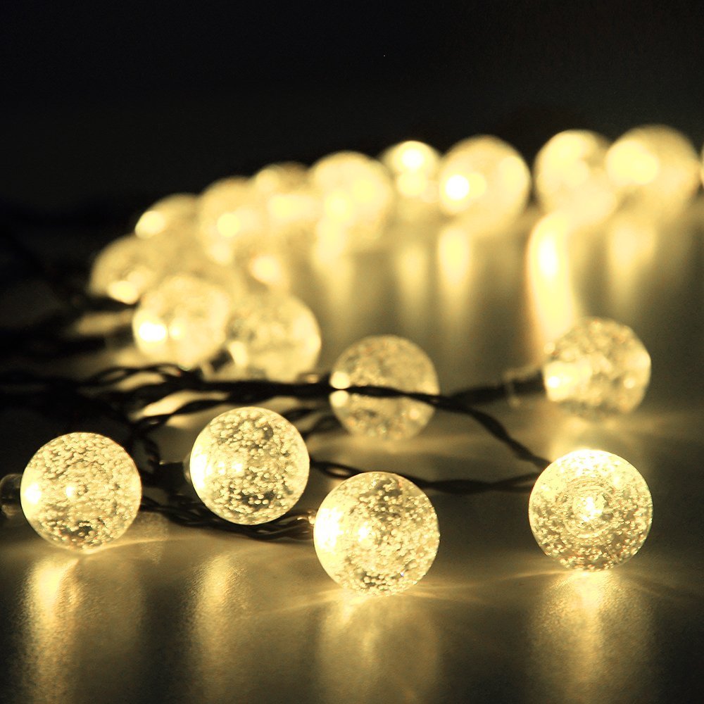 Shangrui 19.7ft Solar Powered LED String Lights with 30 Crystal Ball Globes - Waterproof Outdoor Christmas Lights for Patio, Garden, Wedding, Party & Bedroom Decor | Perfect for Holiday, Backyard, Landscape Lighting & Evening Ambiance