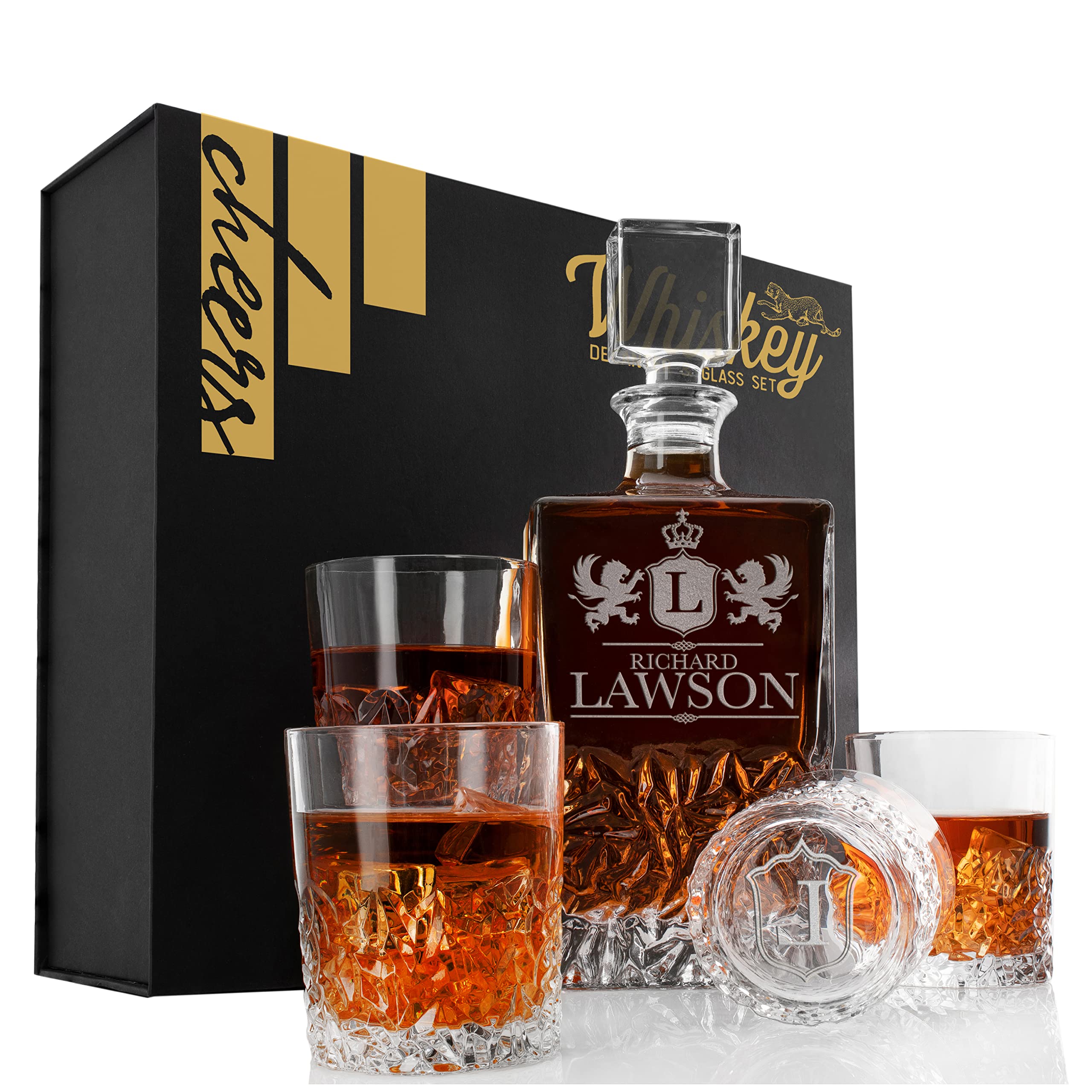 Personalized Whiskey Decanter and Glass Set with Engraved Gift Box - 800ml Bourbon Scotch Whisky Decanter Kit for Men, Ideal Gift for Dad, Retirement, Anniversary & Housewarming - Perfect for Home Bars, Parties and Special Occasions