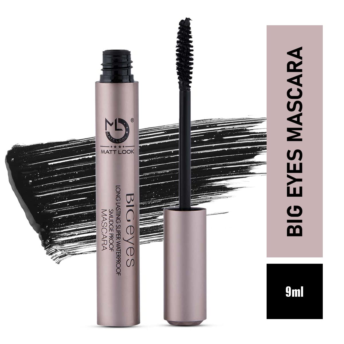 MATT LOOK Big Eyes Long Lasting Super Waterproof Smudge Proof Mascara - Jet Black Volumizing Mascara with Quick Drying Formula (9ml) | Easy to Apply & Portable | Perfect for Daily Wear, Parties & Special Occasions