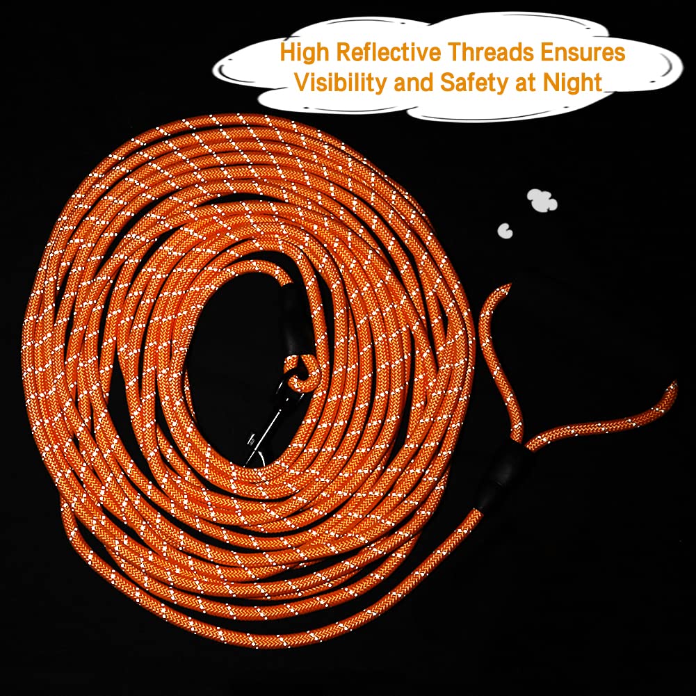 20ft Reflective Dog Training Leash - Long Floating Lead with Soft Handle for Outdoor Activities | Camping, Hiking, Swimming, Beach & Lake Use | Durable 6M Orange Leash for Large Dogs