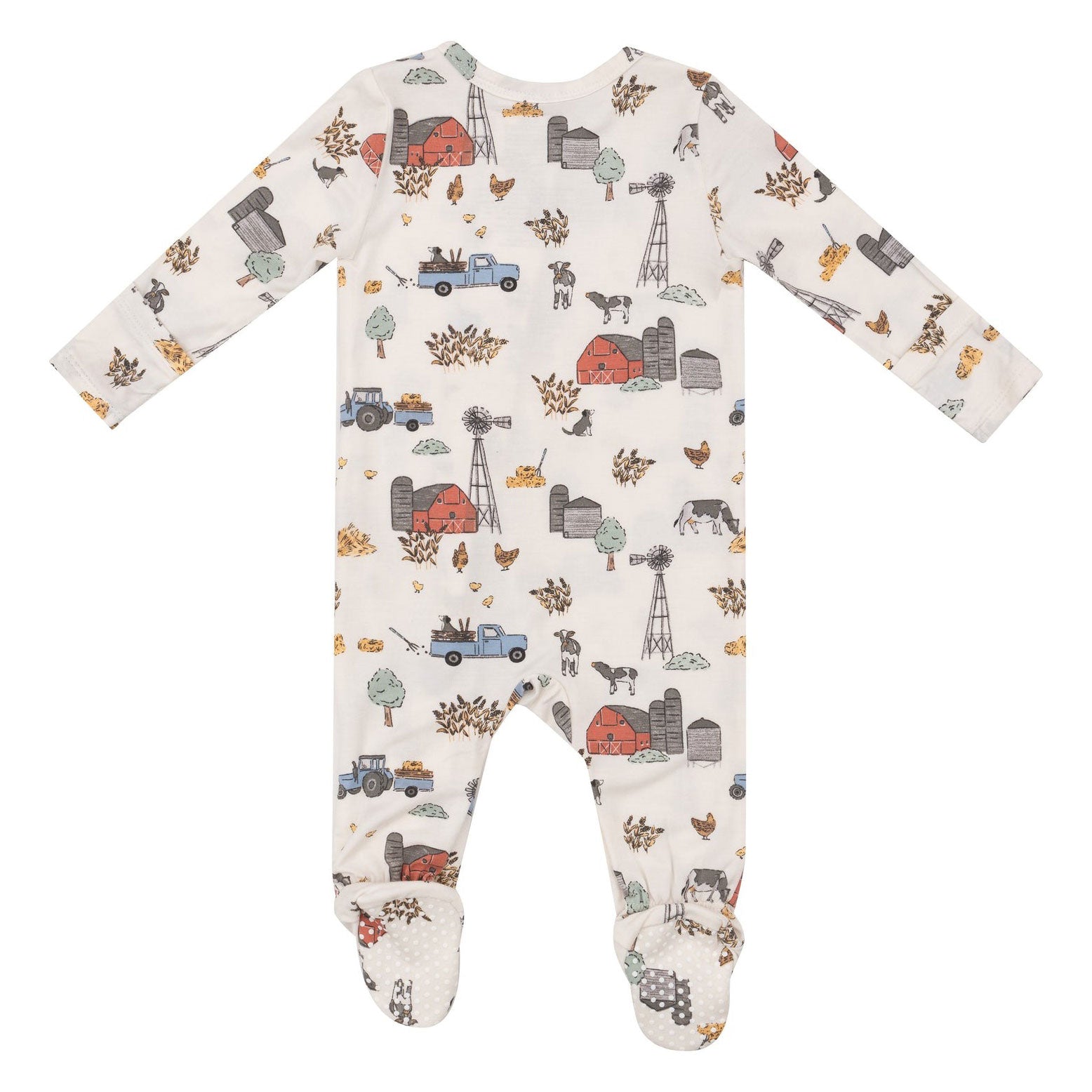 Bamboo 2-Way Zipper Footie Pajamas for Babies & Toddlers - Soft Organic Cotton Sleepwear, Hay Farmer Blue & Ivory - Perfect for Nursery, Bedtime & Lounging