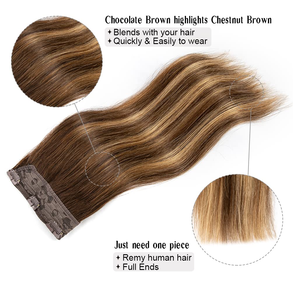 Winsky Real Human Hair Extensions - 14 Inch Brown Balayage Remy Clip-In Hair Piece (70g) for Women | Natural Look & Easy to Style | Perfect for Parties, Weddings & Daily Wear