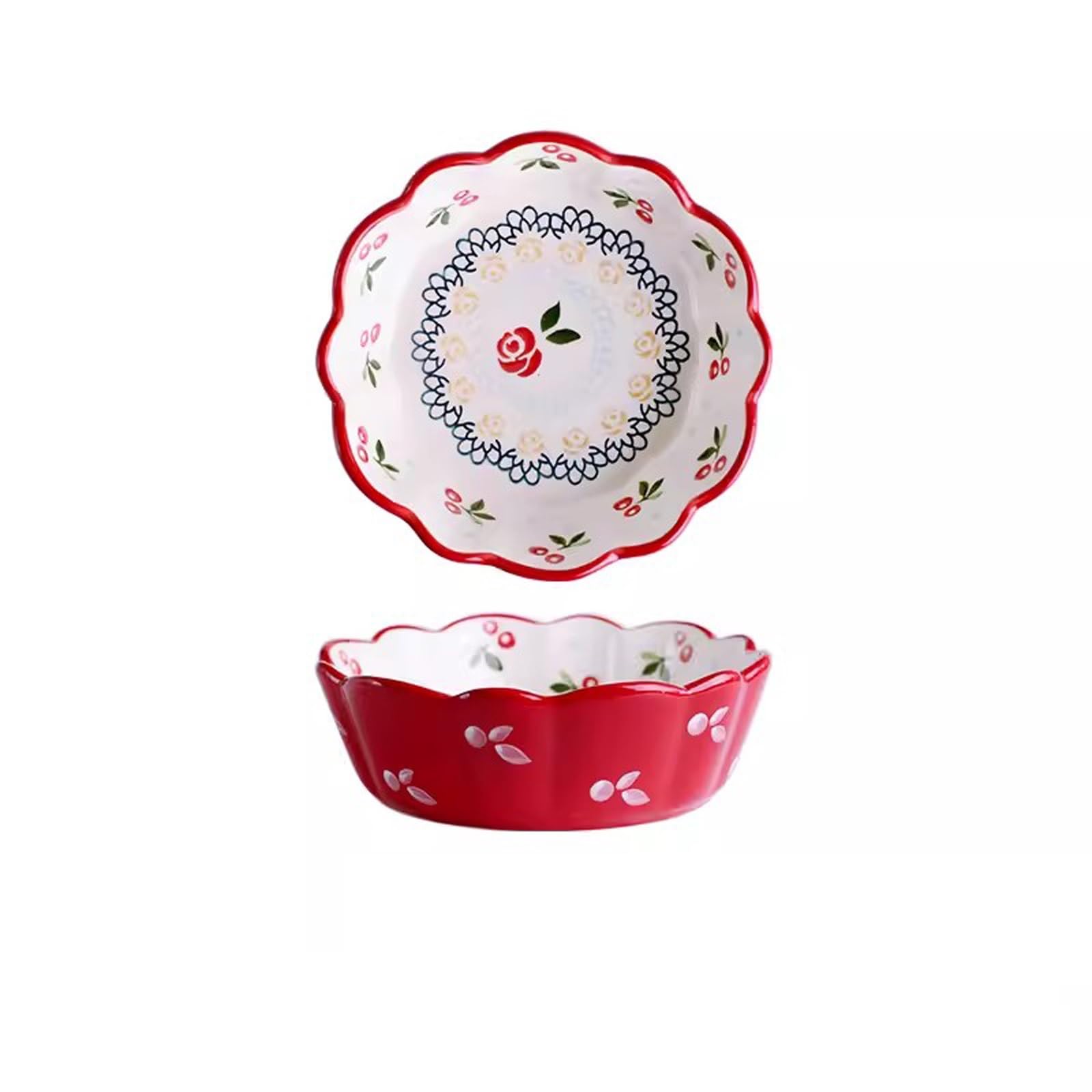 2-Pack Ceramic Salad Bowls - 6-inch Cute Fruit & Noodle Bowls for Kitchen, Home Dining & Party Serving (Color: 09) - Perfect for Salads, Soups, Snacks & Tableware Display