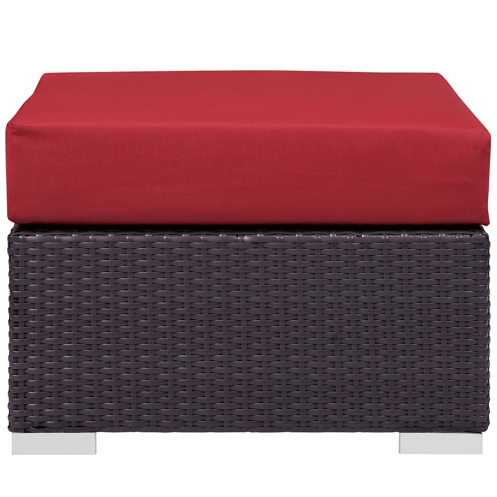 Modway Convene Wicker Rattan Outdoor Patio Square Ottoman with Cushions - Espresso Red - Perfect for Garden, Poolside & Backyard Relaxation