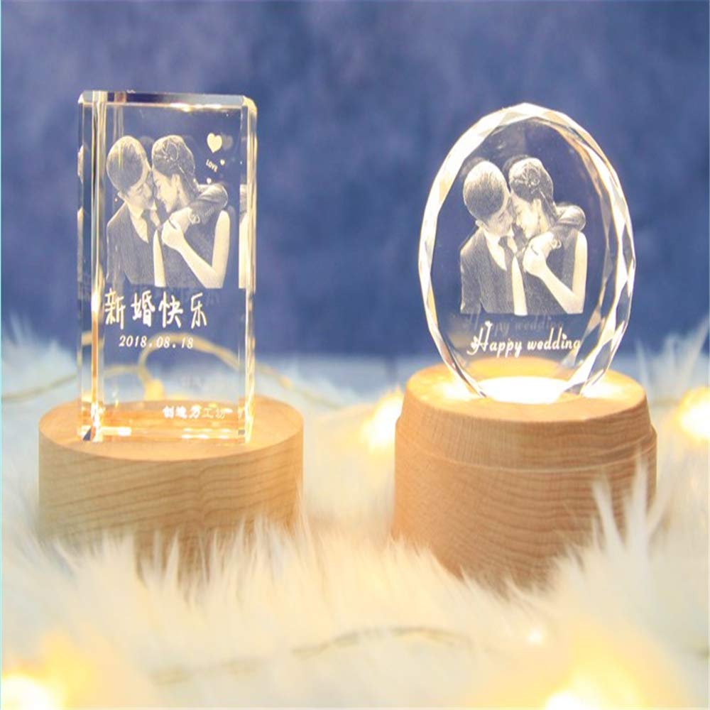 Godchoices Custom 3D Holographic Crystal Photo Engraving - Personalized Night Light with Your Picture & Text - Perfect Wedding, Anniversary, Christmas & Birthday Gift - Romantic Home Decor & Memorial Keepsake