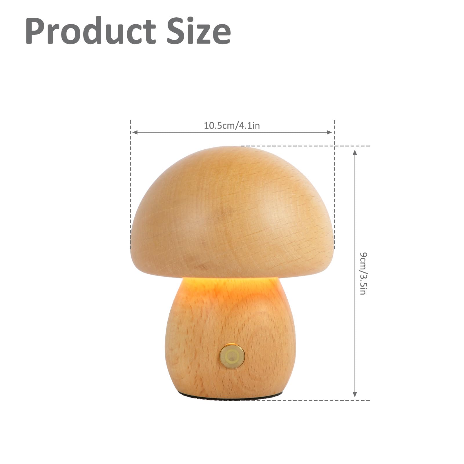 USB Rechargeable Mushroom Night Light - Dimmable LED Touch Lamp with 600mAh Battery, Wooden Table Lamp for Bedroom, Living Room, Nursery | Eye Protection Ambient Lighting for Kids & Adults | Perfect for Bedside, Reading Corner, and Cozy Home Decor