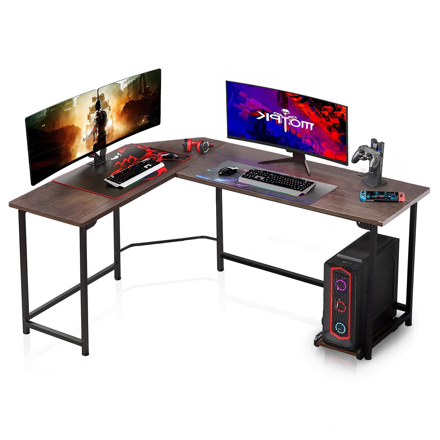 VECELO L-Shaped Corner Computer Desk - Ergonomic Workstation for Home Office, Gaming & Study, Space-Saving Writing Table with CPU Stand (66 Inch) - Perfect for Small Spaces & Multi-Purpose Use