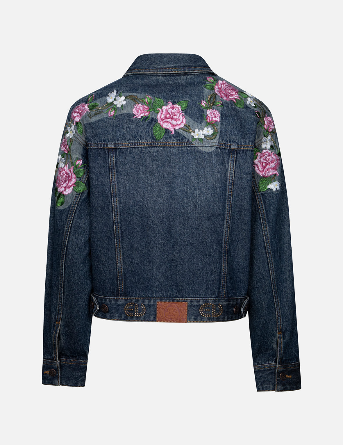 Stylish Studded Logo Loose Fit Denim Jacket for Men & Women | Trendy Distressed Denim Jacket with Rose Embroidery | Perfect for Casual Outfits, Streetwear & Fall Fashion