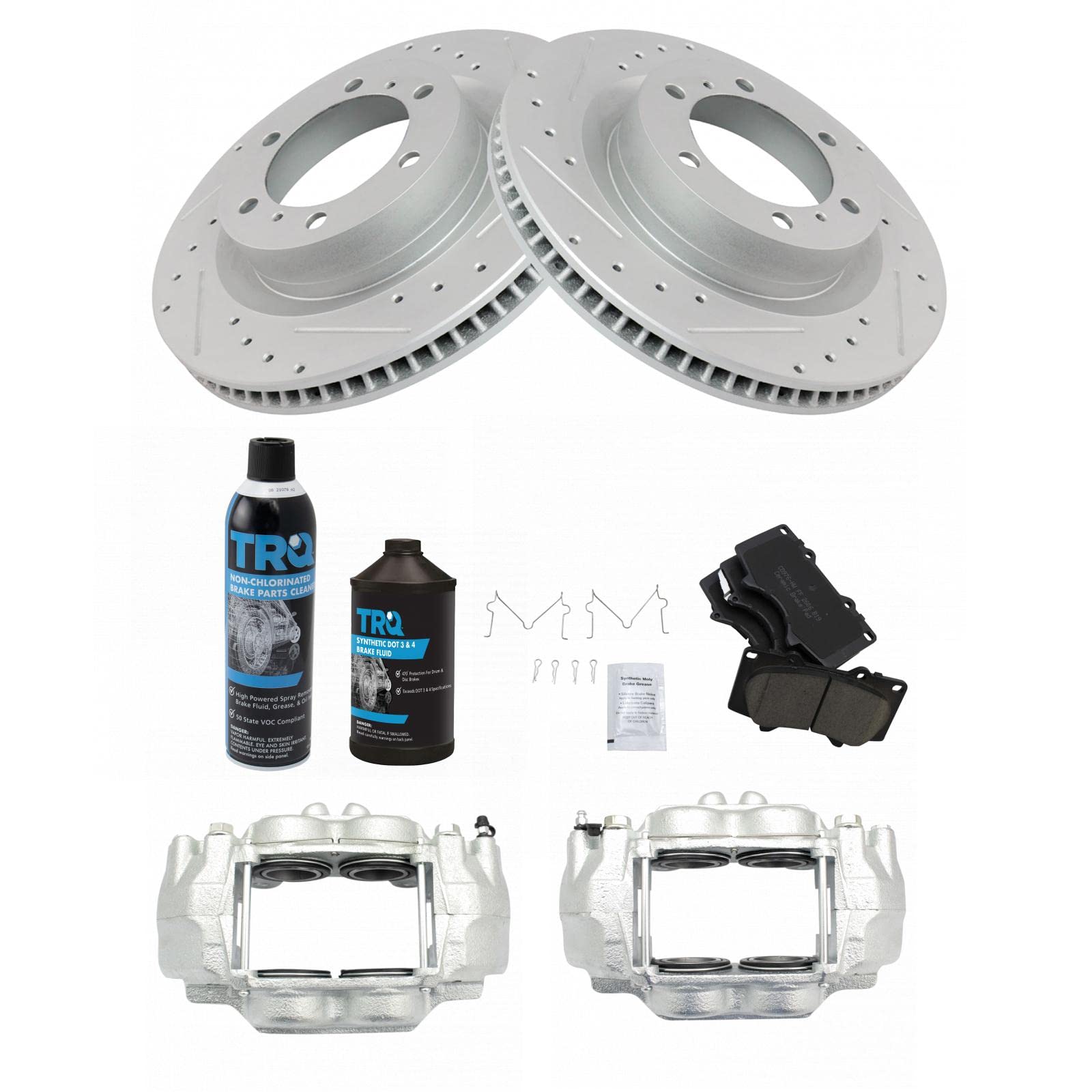 TRQ Premium Ceramic Front Brake Pad & Rotor Kit - Compatible with 2010-2015 Lexus GX460 & Toyota 4Runner - High Performance Brake Caliper & Chemical Kit for Smooth Stopping - Perfect for Daily Commuting, Off-Roading & Towing