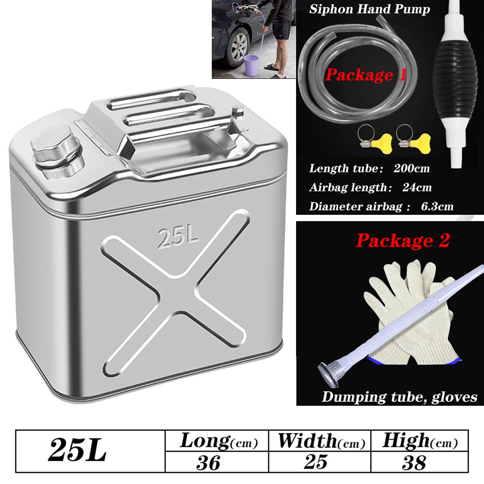 304 Stainless Steel Heavy Duty Metal Gasoline Container with Oil Guide Tube - Portable & Durable Diesel Fuel Storage Tank for Cars, Boats, Motorcycles, Emergency Kits & Outdoor Adventures