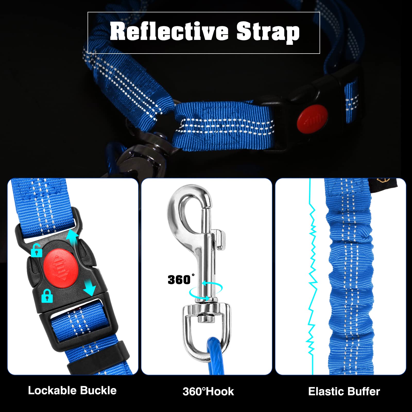 Chew Proof Dog Car Seat Belt - Heavy Duty 2-in-1 Steel Cable Dog Seat Belt for Medium & Large Dogs, Swivel Attachment Headrest Restraint - Perfect for Road Trips & Safe Car Travel with Chewing Dogs