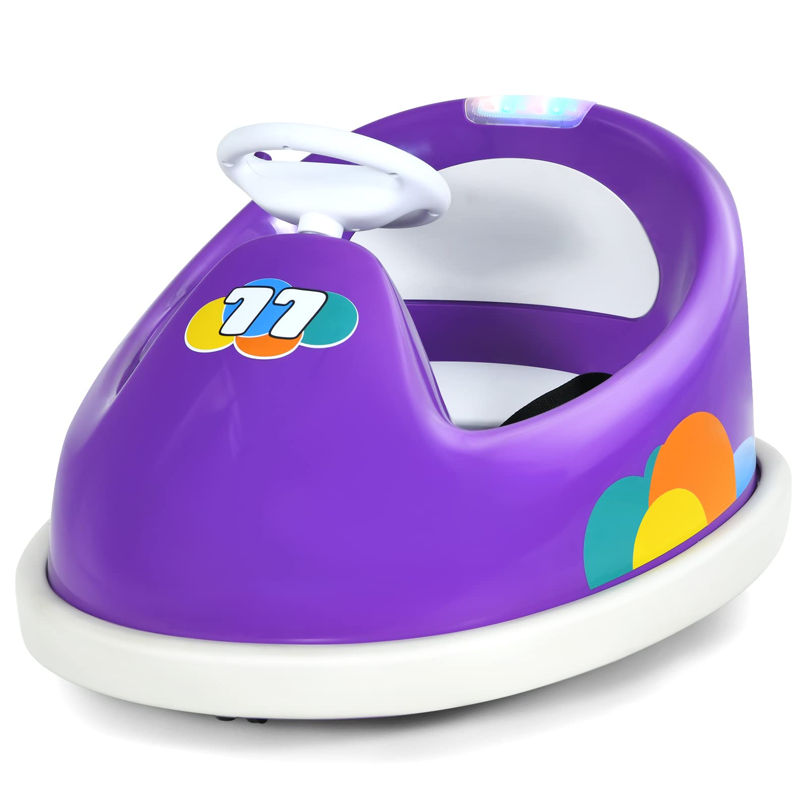 OLAKIDS 6V Electric Ride On Bumper Car for Kids - Remote Control Battery Powered Toy Vehicle with 360° Spin, Music & LED Lights - Perfect for Indoor Play, Birthday Gifts & Toddler Racing Fun (Purple)