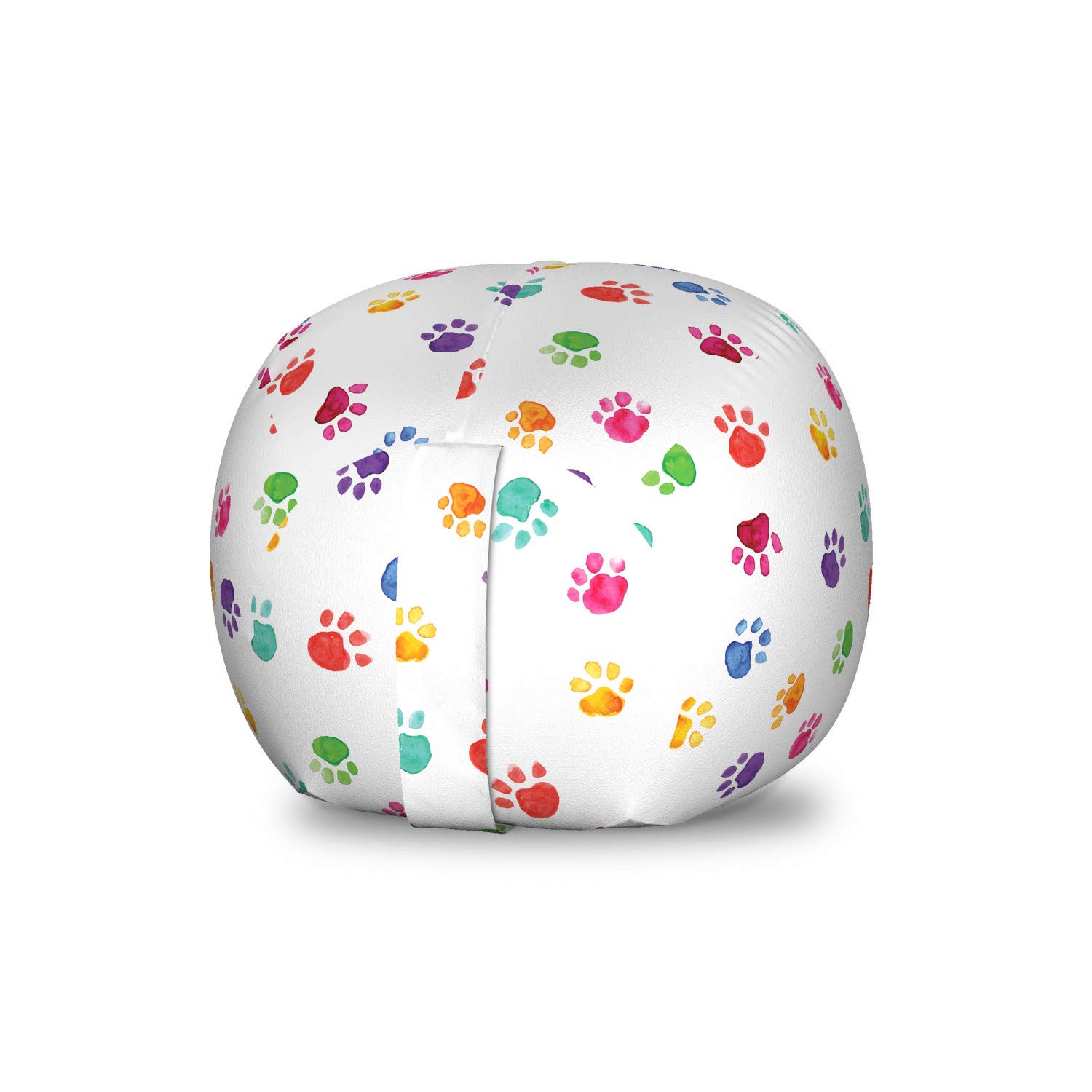 Ambesonne Colorful Storage Toy Bag Chair - Hand Painted Animal Footprints Watercolor Art, Washable Stuffed Animal Organizer for Kids Room, Small Multicolor - Perfect for Playroom Storage & Kids Bedroom Decor