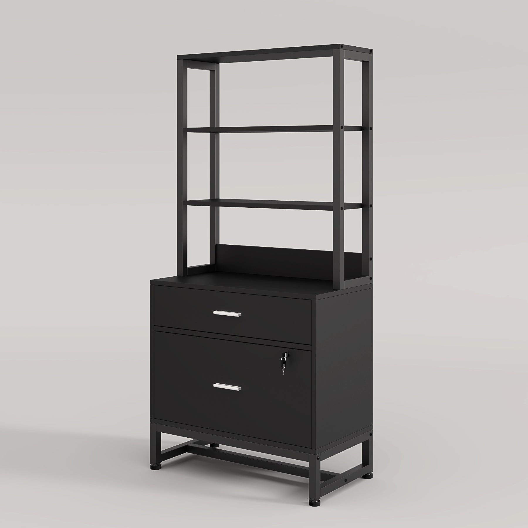 2-Drawer Locking File Cabinet with Bookshelf - Secure Vertical Filing Storage for Office, Home & School Organization