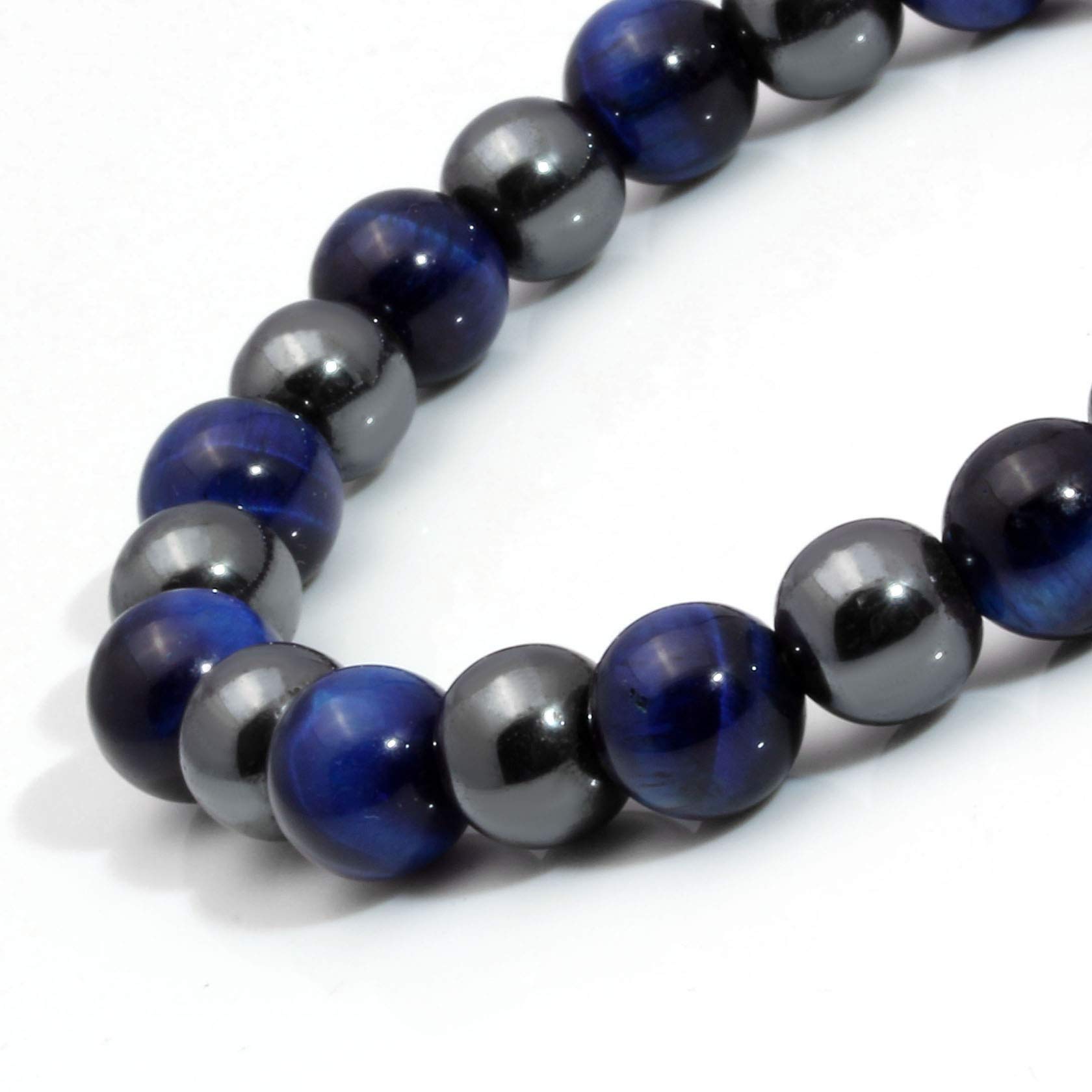 MILAKOO 3Pcs Blue Tiger Eye Stretch Bracelet Set for Men & Women - Natural Stone Hematite Cuff Wristband for Healing, Protection & Positive Energy - Perfect for Yoga, Meditation & Everyday Wear