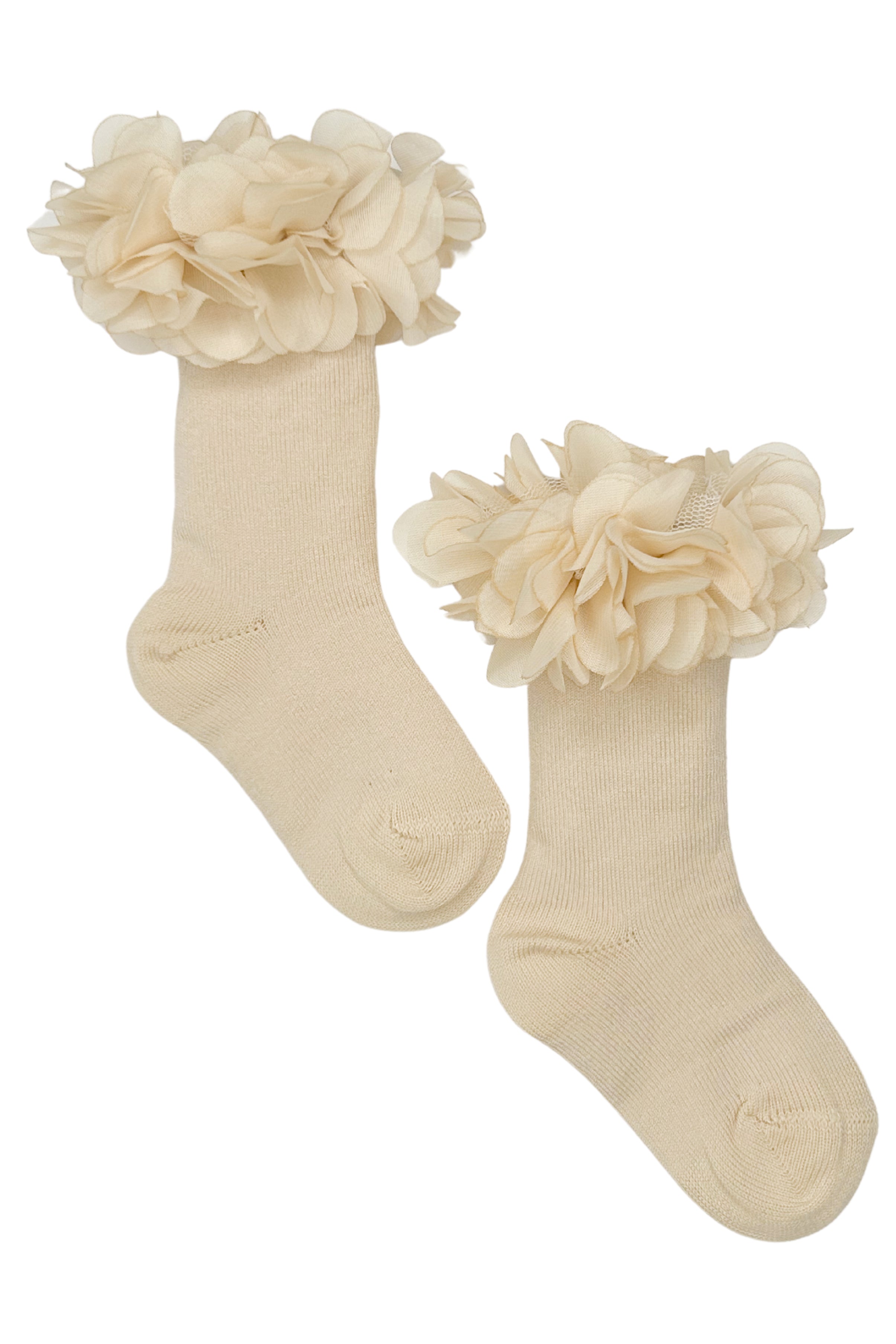 Champagne Floral Tutu Knee High Socks for Women - Elegant Ballet Dance Socks with Lace Trim - Perfect for Dance Performances, Costumes, and Fashion Outfits