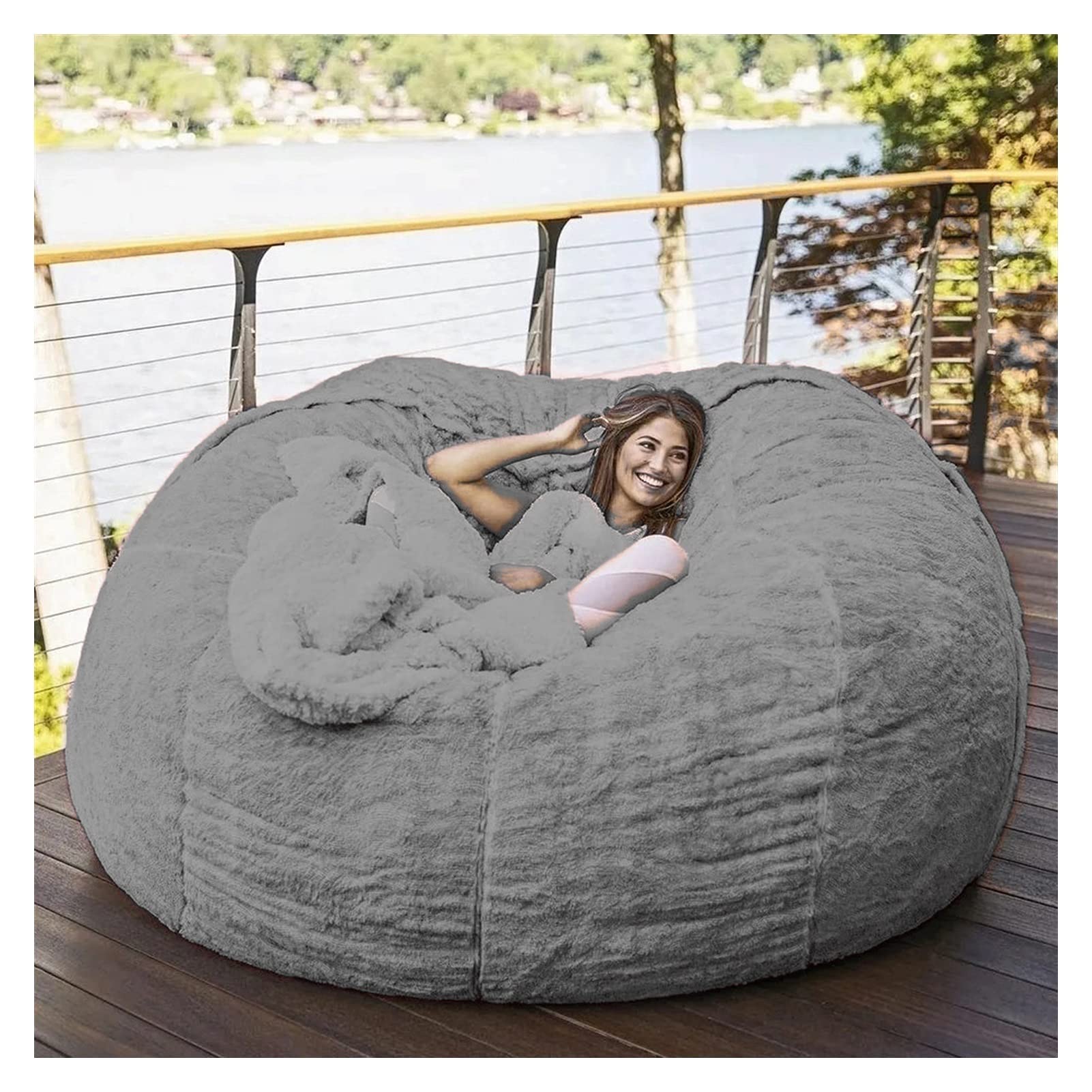 **Peacock Blue Faux Fur Bean Bag Chair Cover - 184cm Giant Round Soft Fluffy Replacement for Living Room, Bedroom, or Game Room - Perfect for Lounging, Relaxing, and Movie Nights**