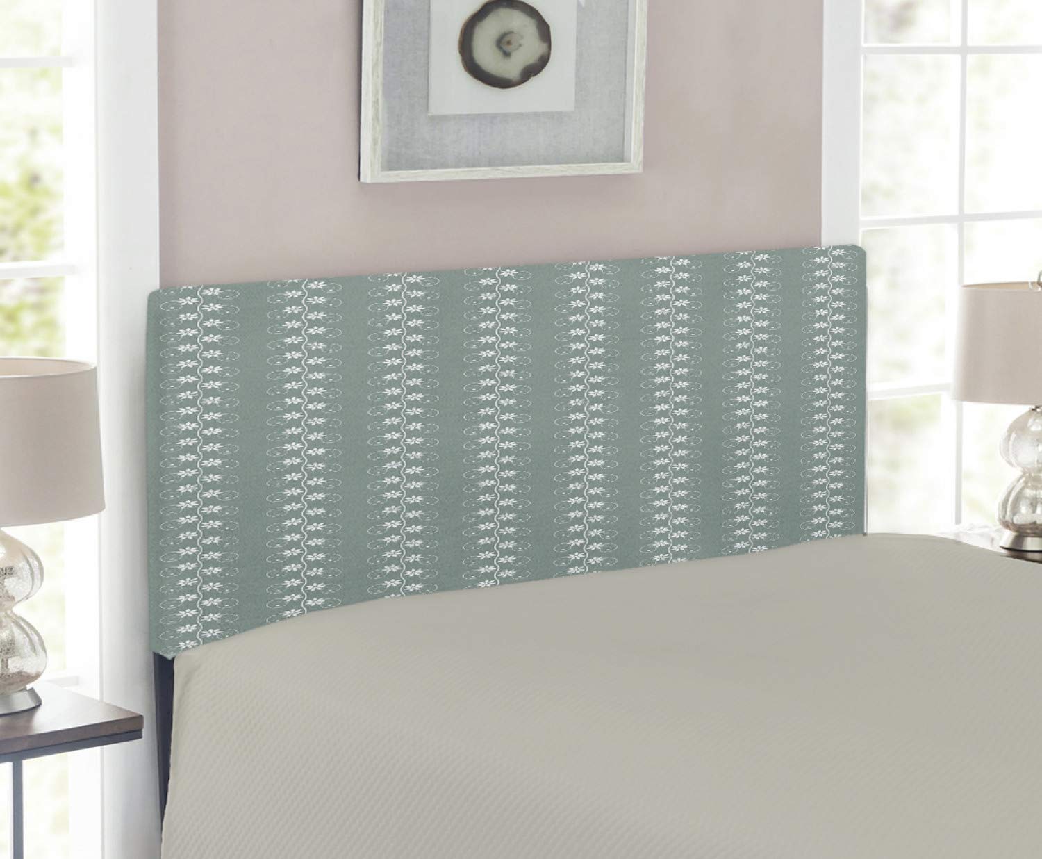 Ambesonne Vintage Floral Headboard - Rococo Inspired Lace Pattern Upholstered Bed Headboard with Memory Foam, Twin Size in Pale Sage Green & White | Perfect for Spring Bedroom Decor & Guest Room Makeover