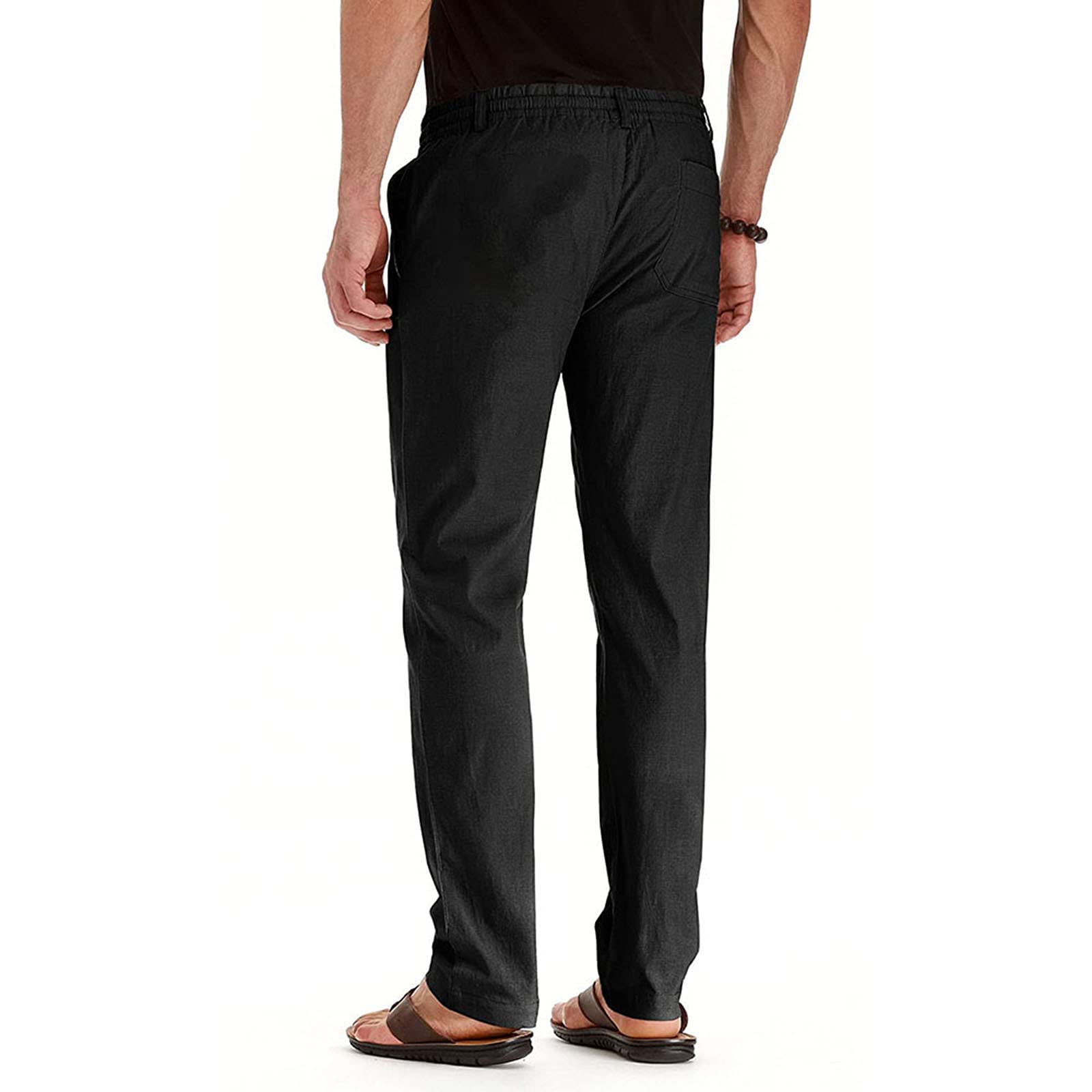 Happy Men's Casual Pants - Solid Color Elastic Waist Dress Trousers with Drawstring & Pockets | Business, Work, Office & Travel Wear for Professionals
