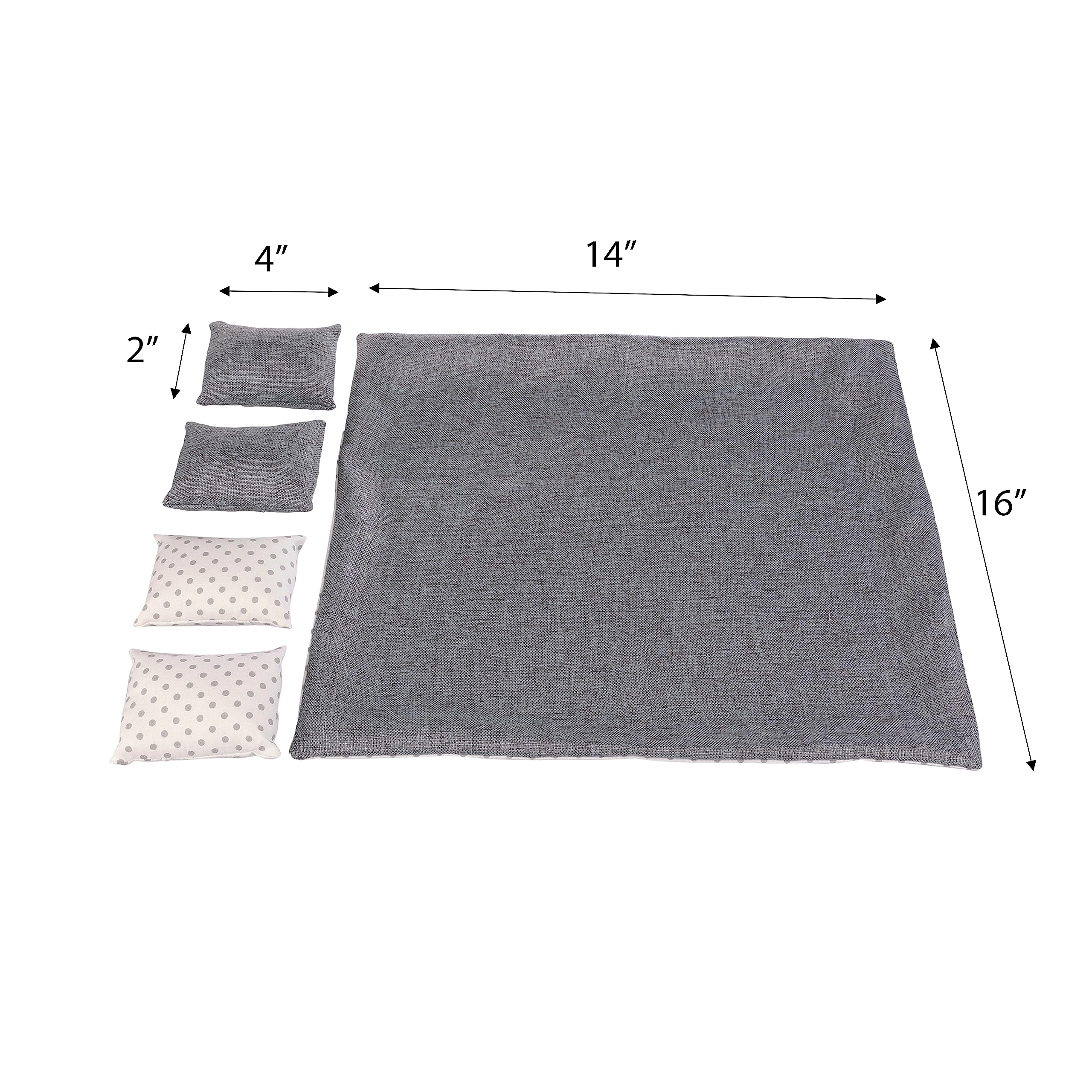 1/6 Scale Dollhouse Furniture Queen Bed Set - Miniature Grey Bedding & White Wooden Frame for 12 Inch Dolls | Perfect for Dollhouse Bedrooms, DIY Projects & Collectors Display
