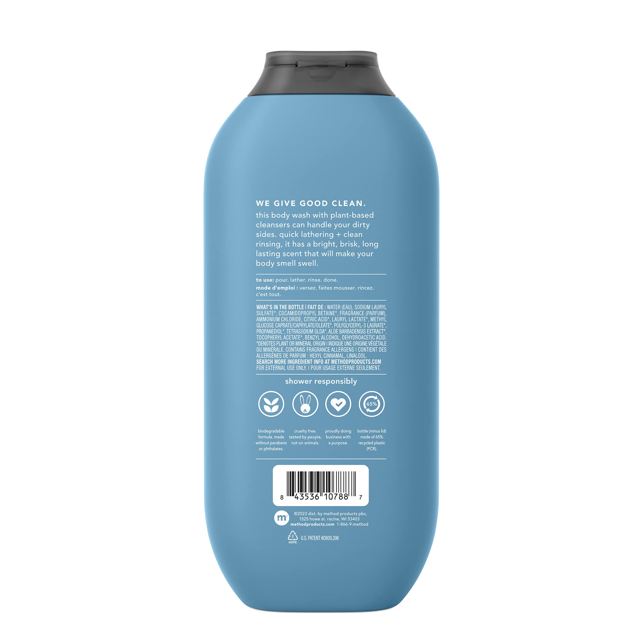 Method Men Body Wash - Sea + Surf & Glacier + Granite Scents, 18 FL Oz (Pack of 3) | Paraben & Phthalate Free, Plant-Based Cleanser for Men | Refreshing Shower Gel for Gym, Workout & Daily Use